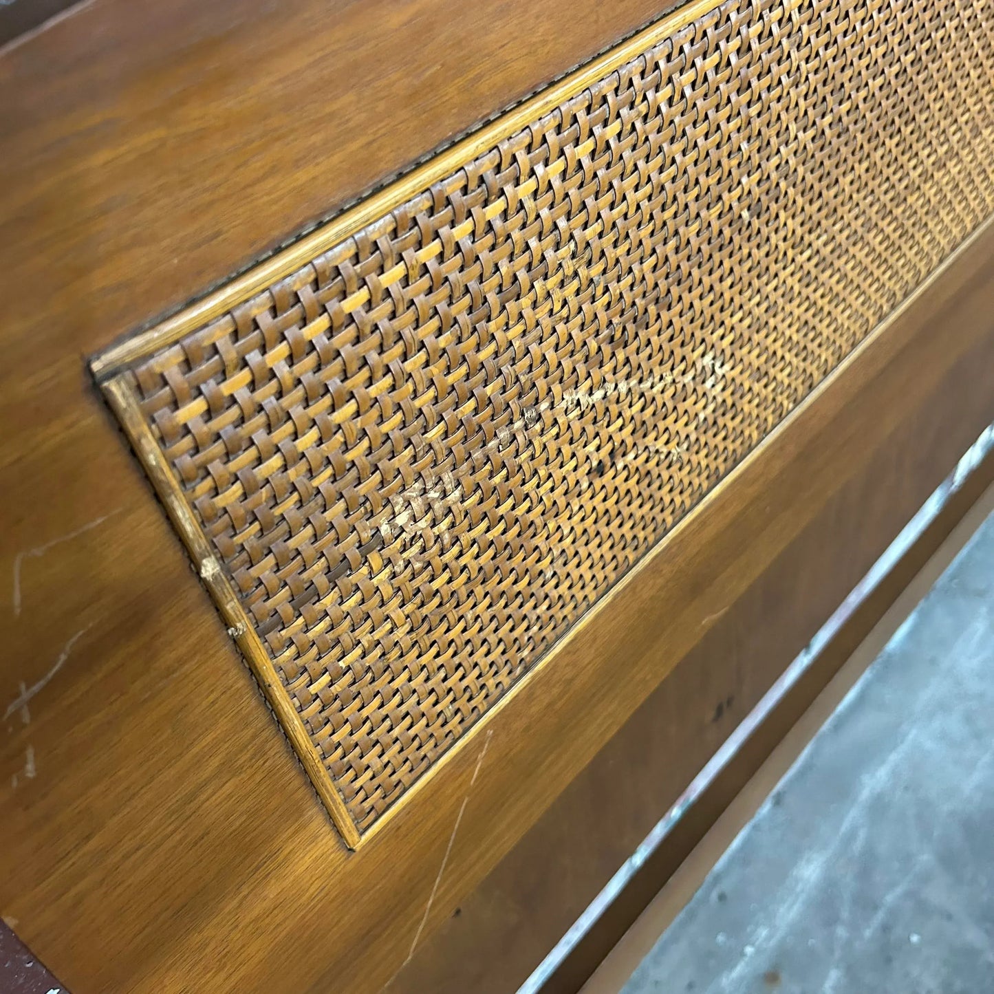 Mid Century Modern Wood and Cane Full Size Headboard