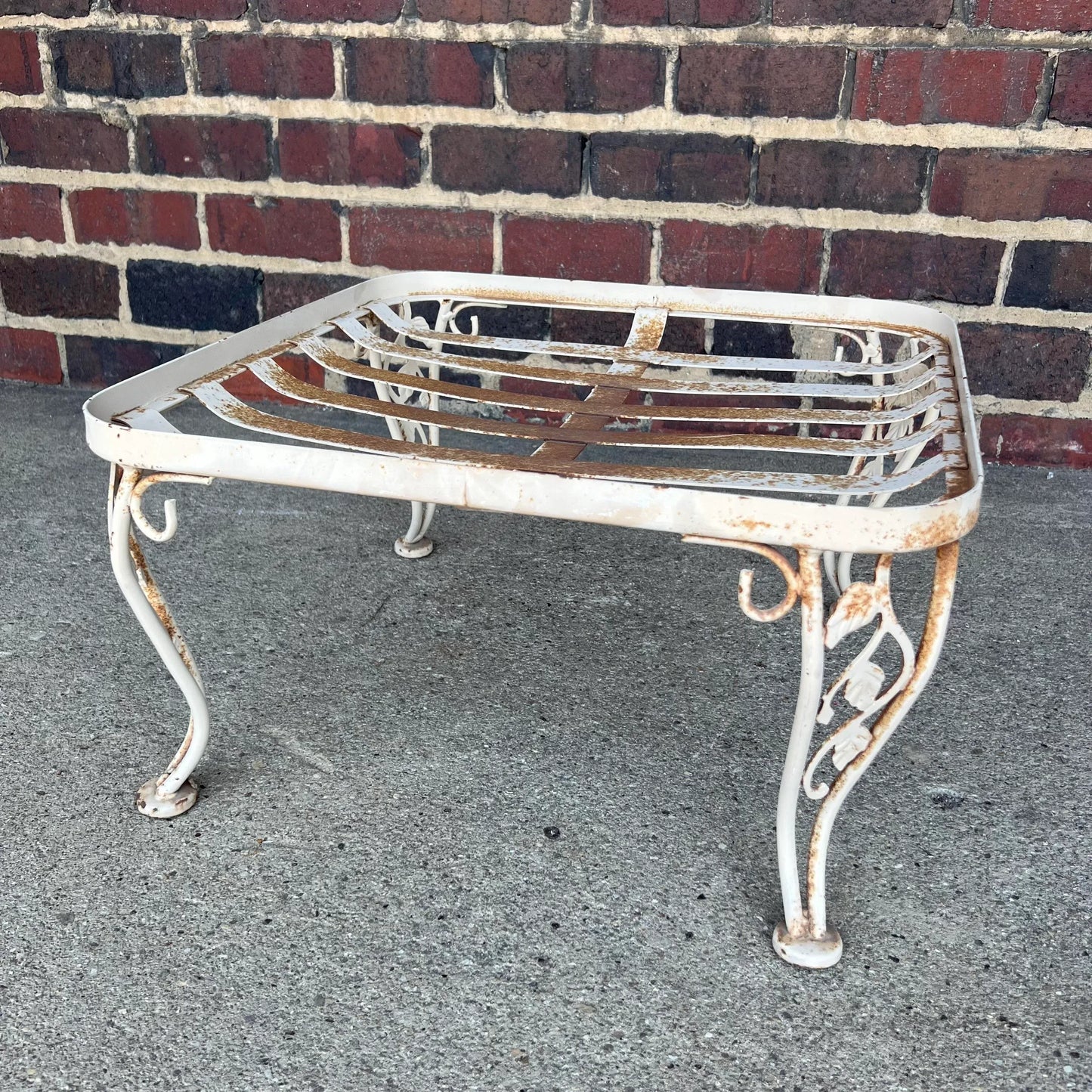 1950s Woodard Lounge Chair and Ottoman Chantilly Rose Pattern Wrought Iron Chair & Ottoman, Attributed