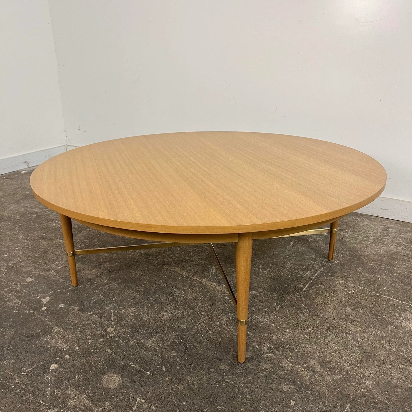 Paul McCobb for Calvin Refinished Coffee Table With Brass Stretchers