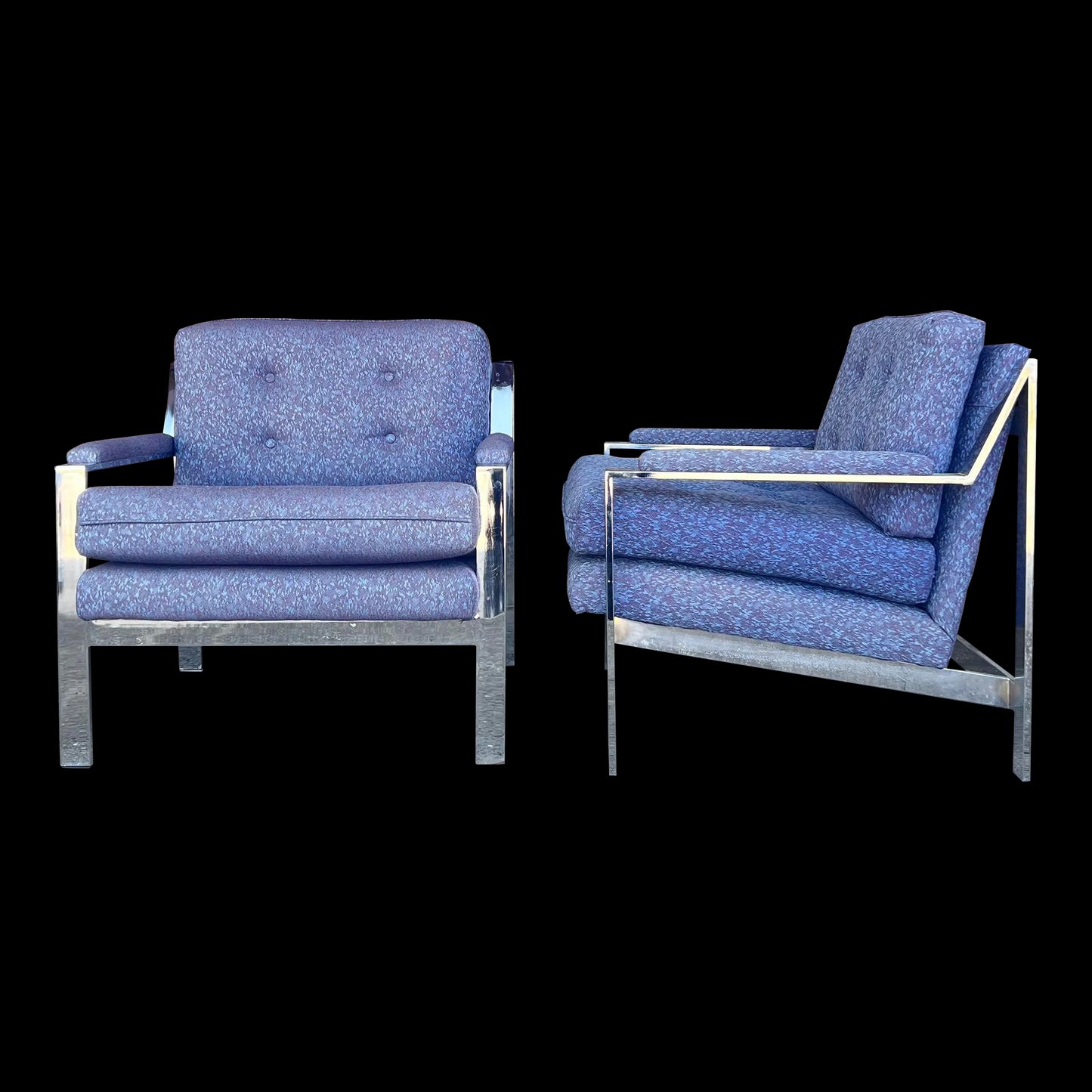 Pair of 80s Cy Mann Chrome Based Club Chairs Milo Baughman Style