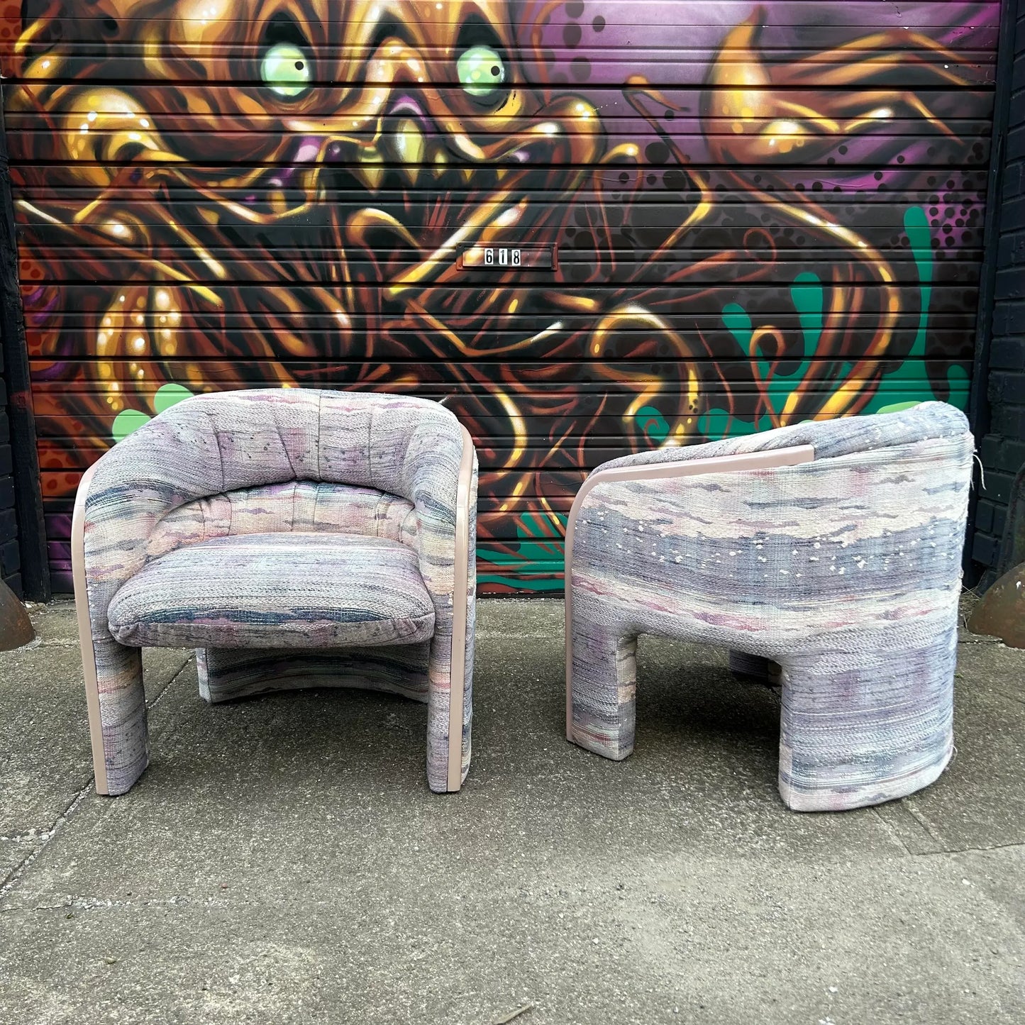 1980s Postmodern Tripod Lounge Chairs by Vladimir Kagan, a Pair