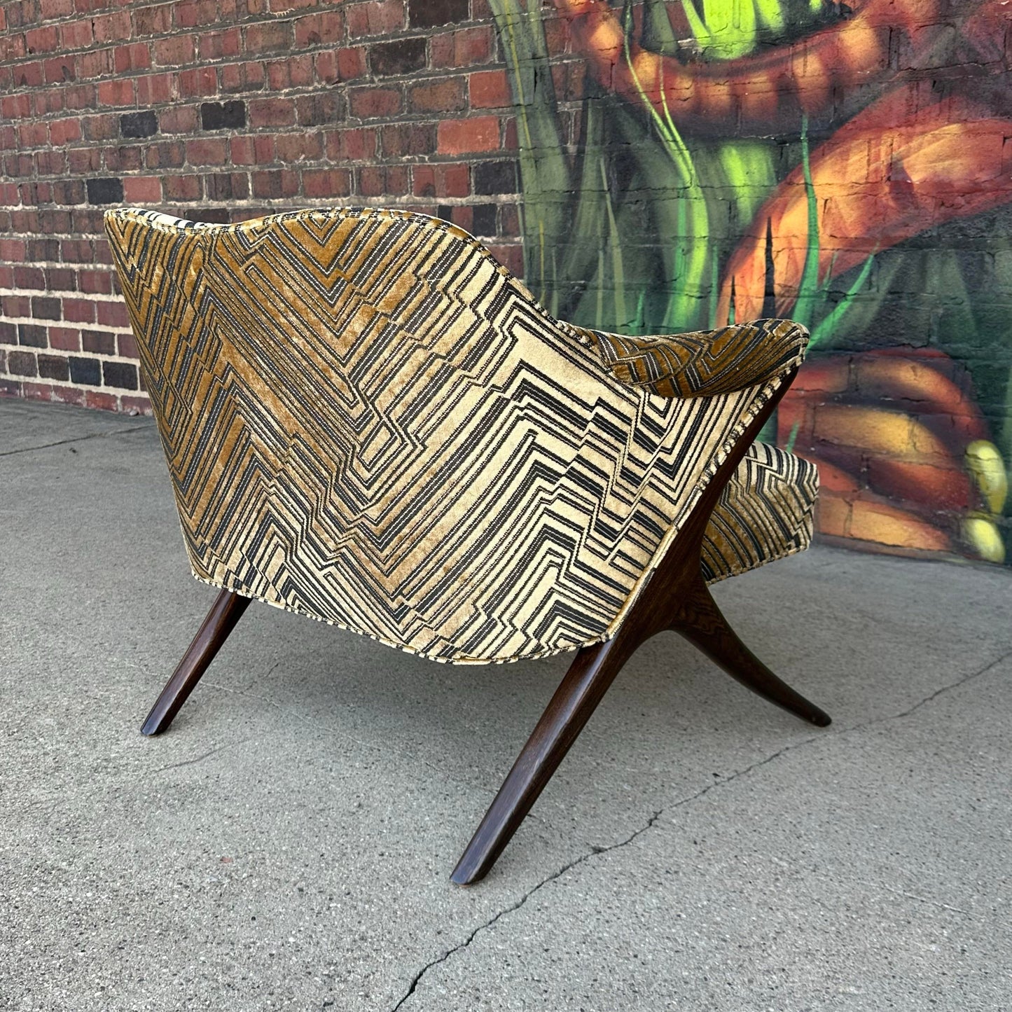 Mid Century Modern Lounge Chair Often Attributed to Karpen in Jim Thompson Fabric