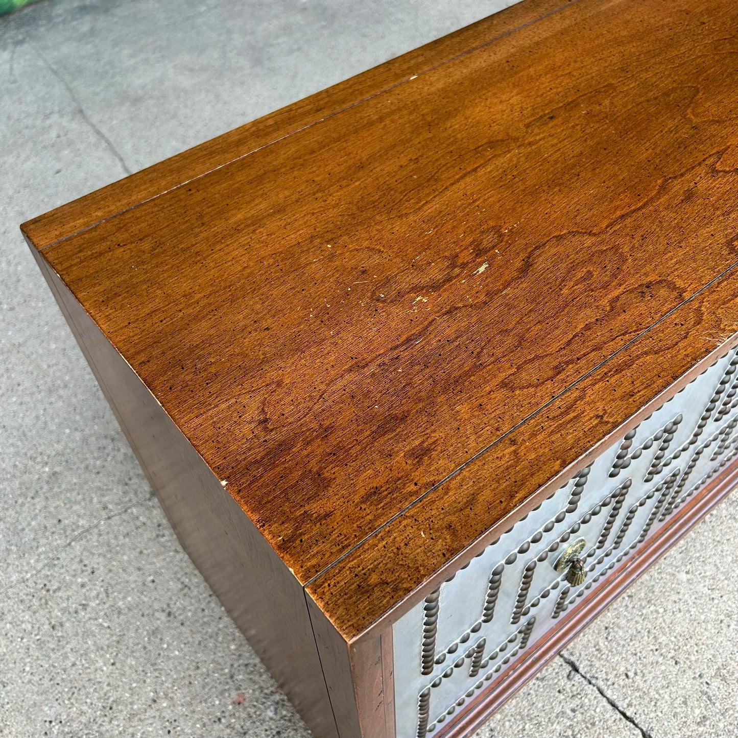 Petite Parzinger Style Hammered-Metal Fronted Cabinet