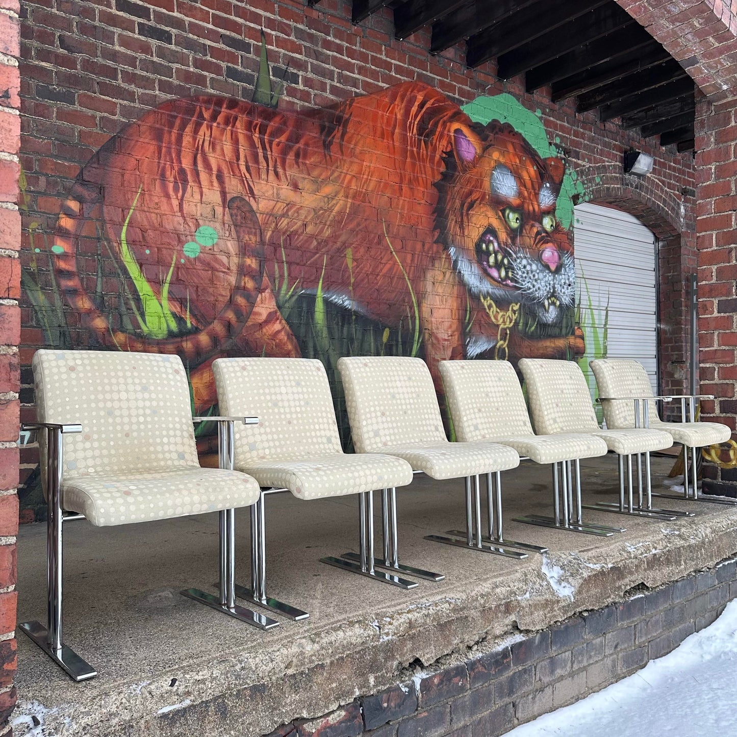 Set of 6 Directional Chrome Dining Chairs