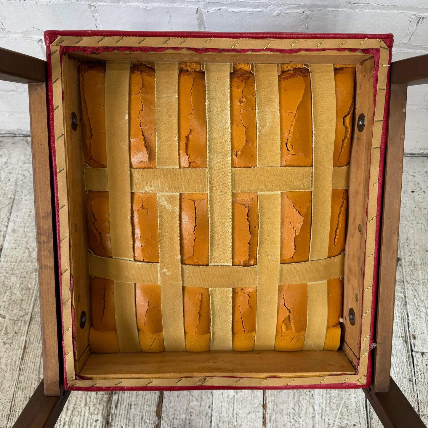 Mid Century Modern Pair of Red Vinyl Arm Chairs