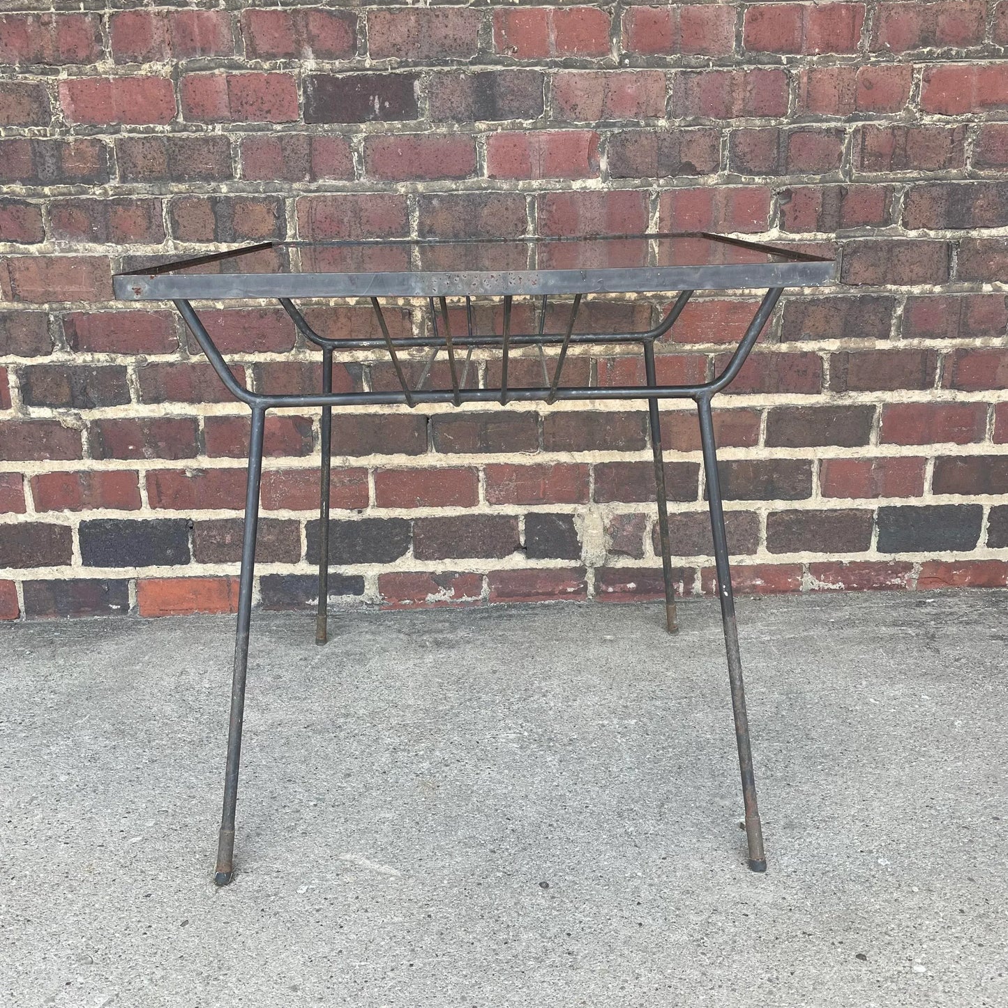 Mid 20th Century Milo Baughman for Pacific Iron Works Glass and Iron Table Square