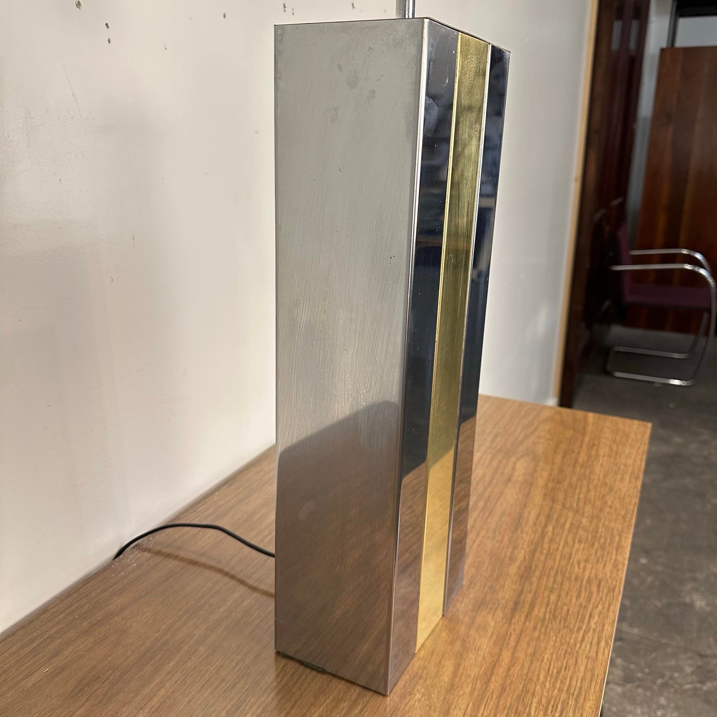 Mid Century Modern Robert Sonneman Chrome and Brass Table Lamp Style of Paul Evans