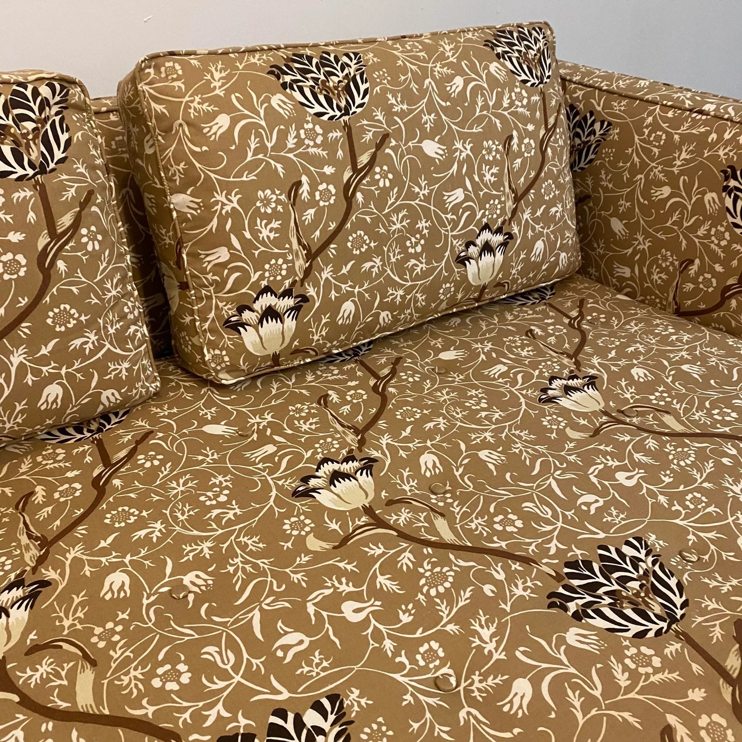 Mid Century Modern Edward Wormley for Dunbar Sofa Recovered in William Morris Fabric Brass Legs