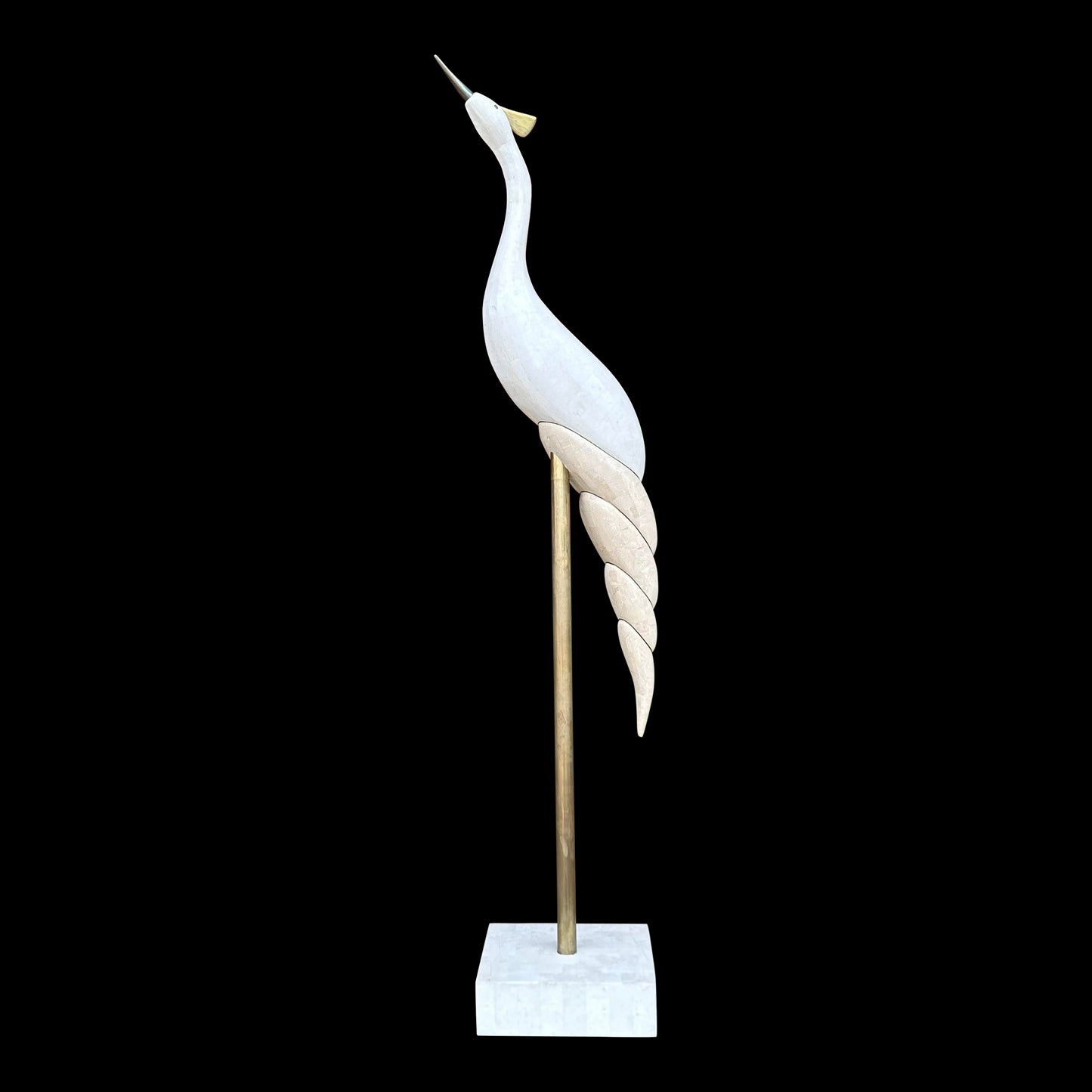 Large Maitland Smith Tessellated Marble Crane Sculpture 71 Inches Tall
