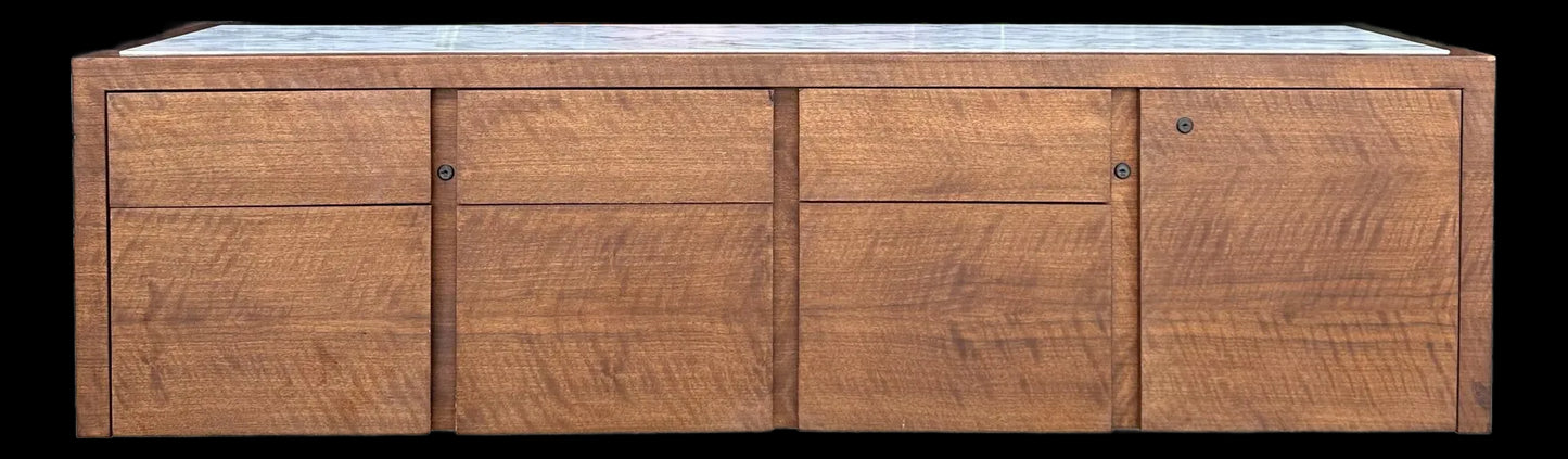 Mid Century Modern Helikon Walnut Chrome and Marble Credenza