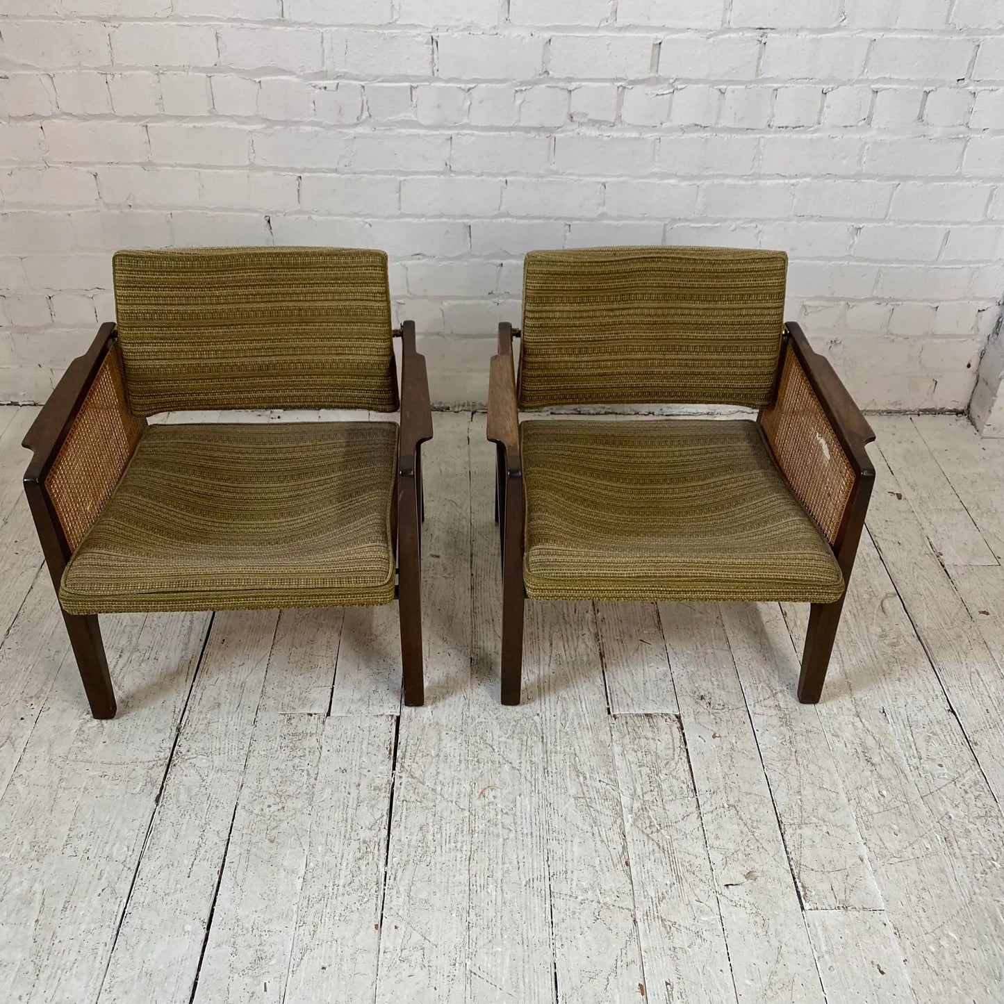 Pair of Cane Sided Lounge Chairs by Edward Wormley for Dunbar
