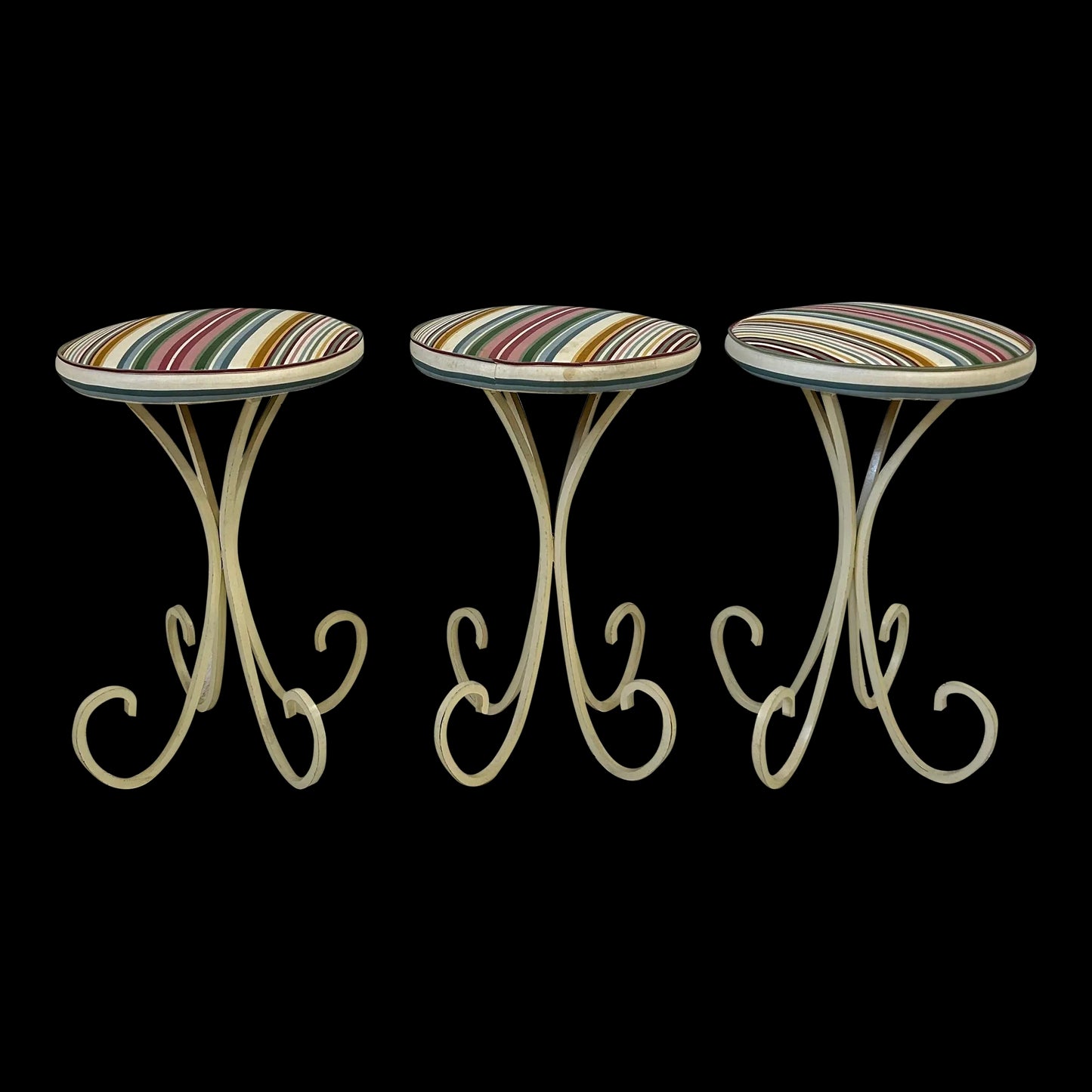 Set of 3 Upholstered Iron Base Stools Heavy Quality