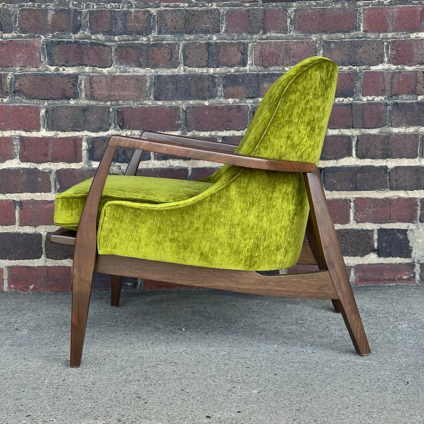 Mid Century Modern Custom Seal Style Lounge Chair Green Crushed Velvet