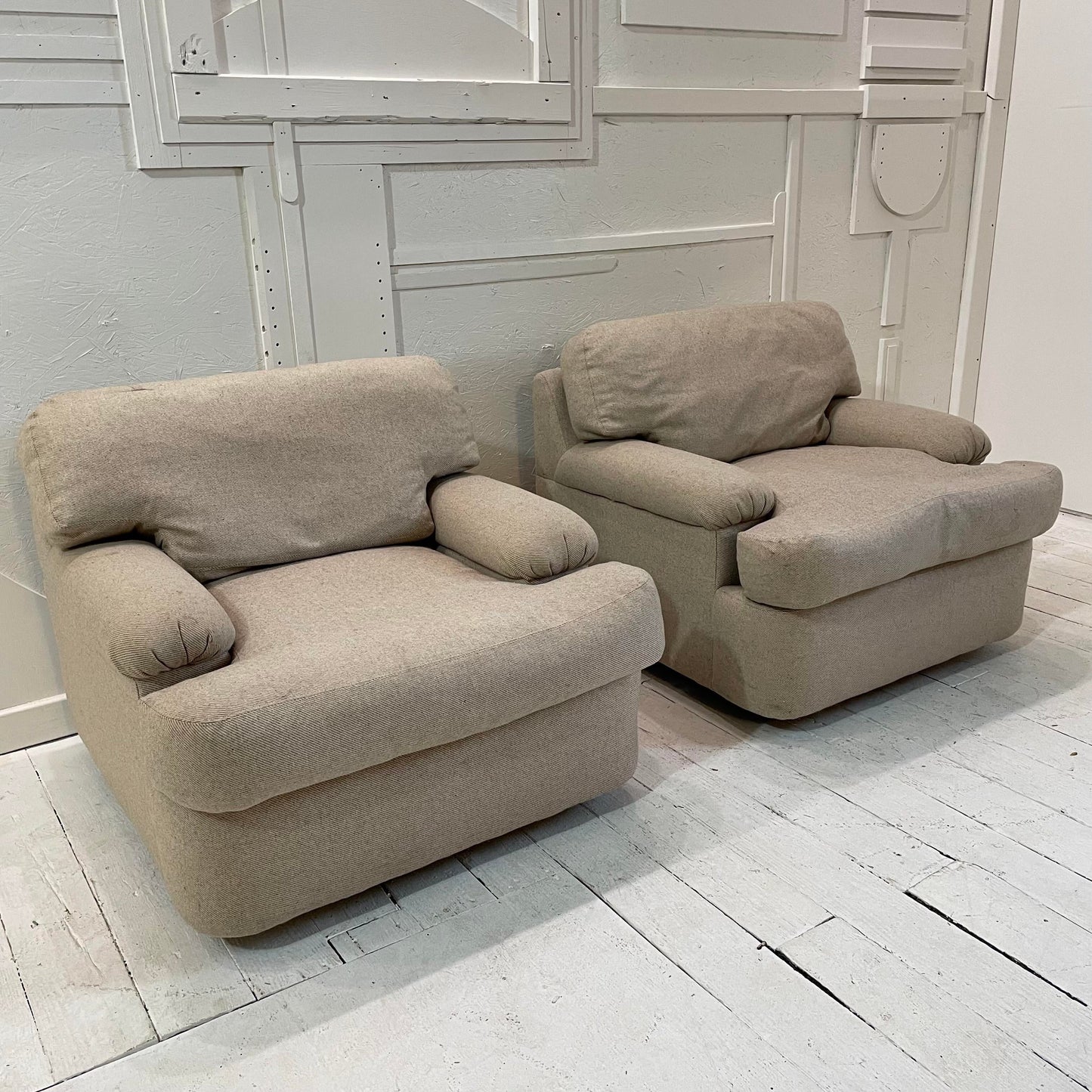 1980s Vintage Directional Club Chairs Down Filled With Ottomans - 4 Pieces