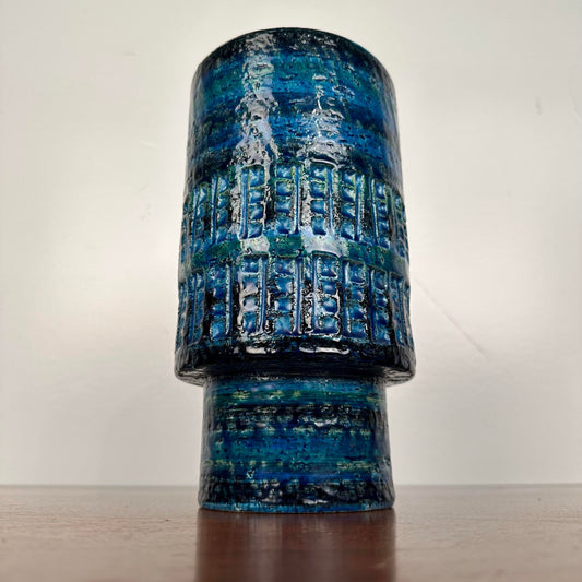 Mid Century Modern Italian Bitossi Rimini Blue Green Pottery Vase for Raymor