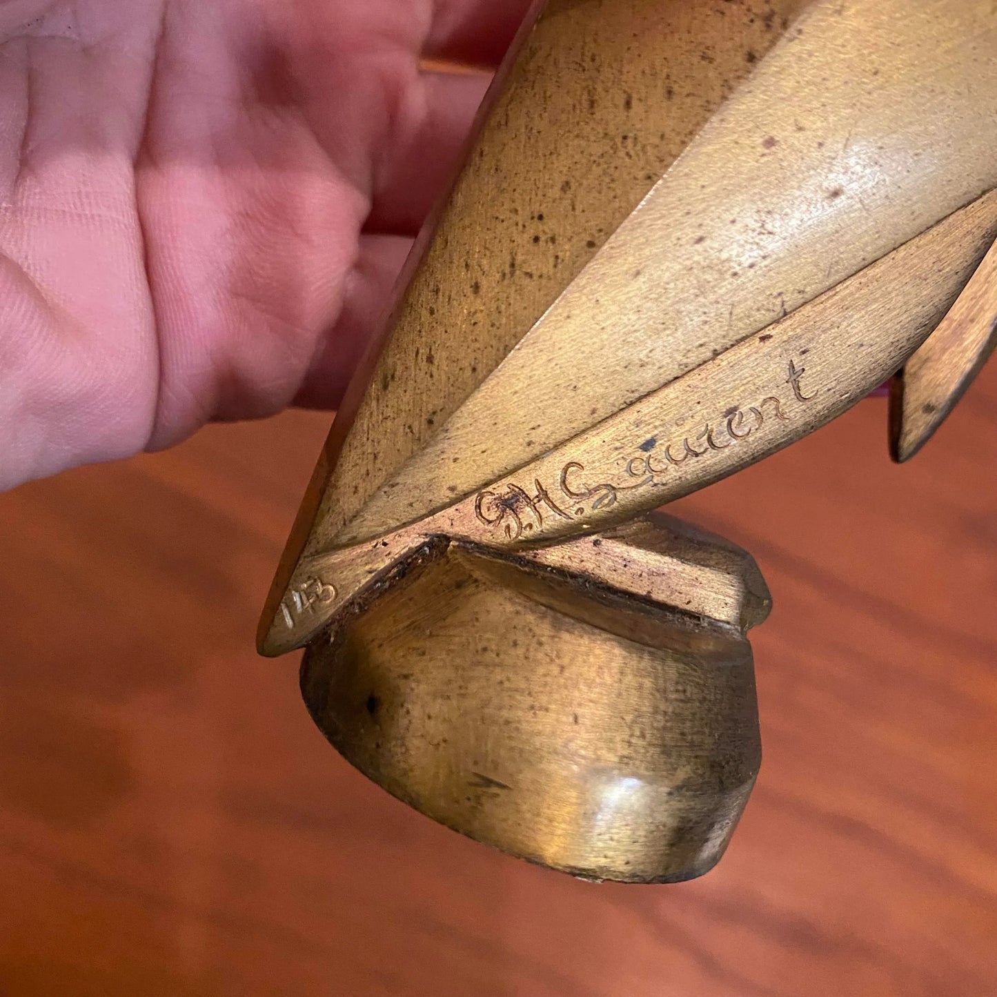 Brass Cubist Pelican Sculpture Topper by g.h Laurent France