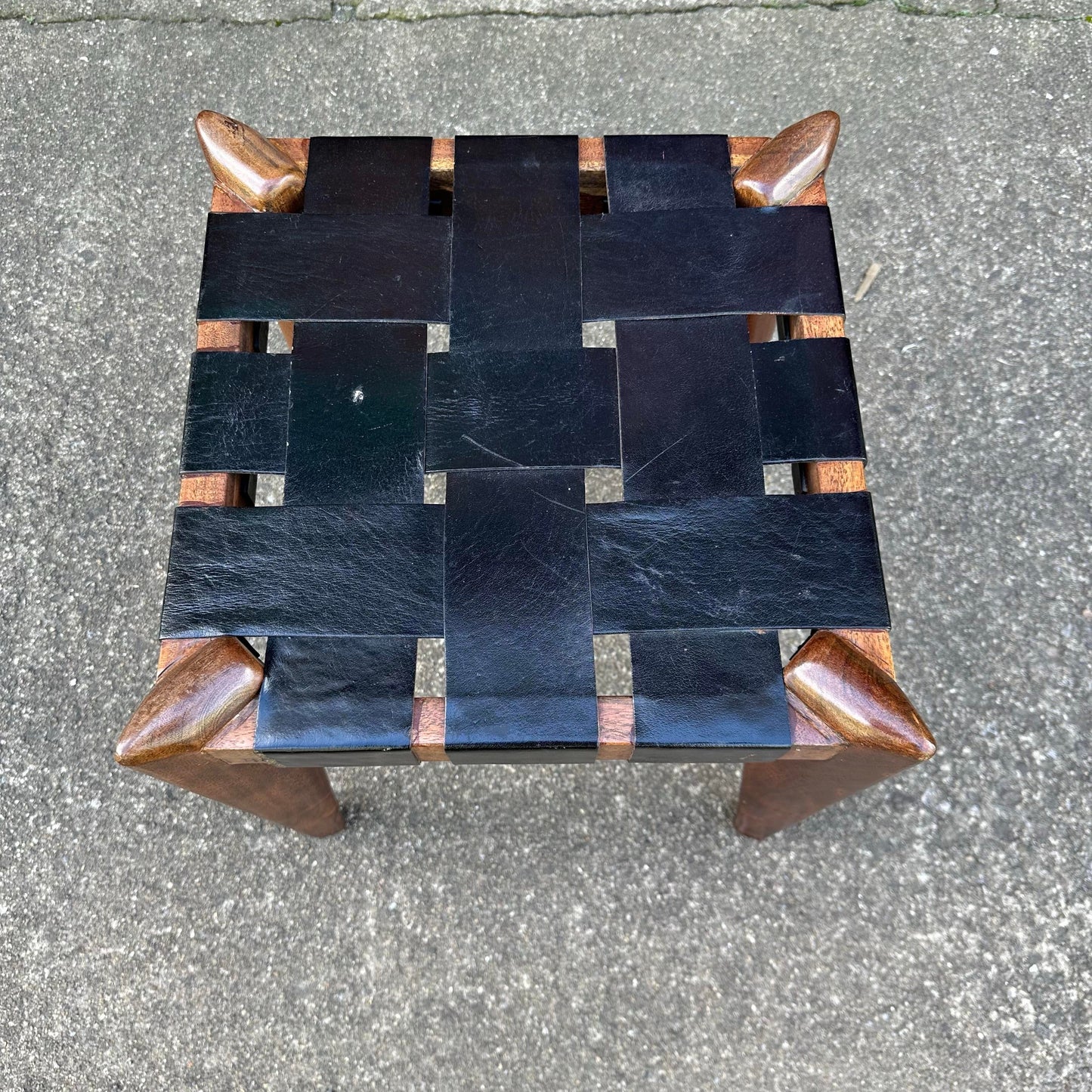 Edmund Spence Style Leather Woven Stool