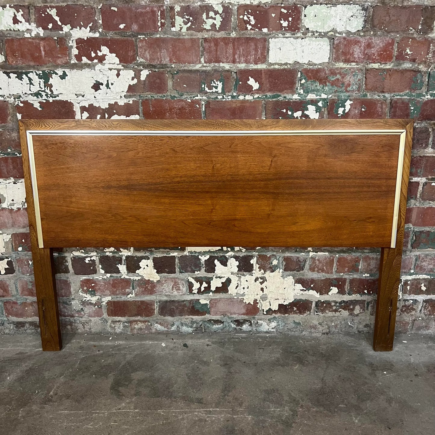 Mid Century Modern Full Size Headboard Walnut Brass Trim