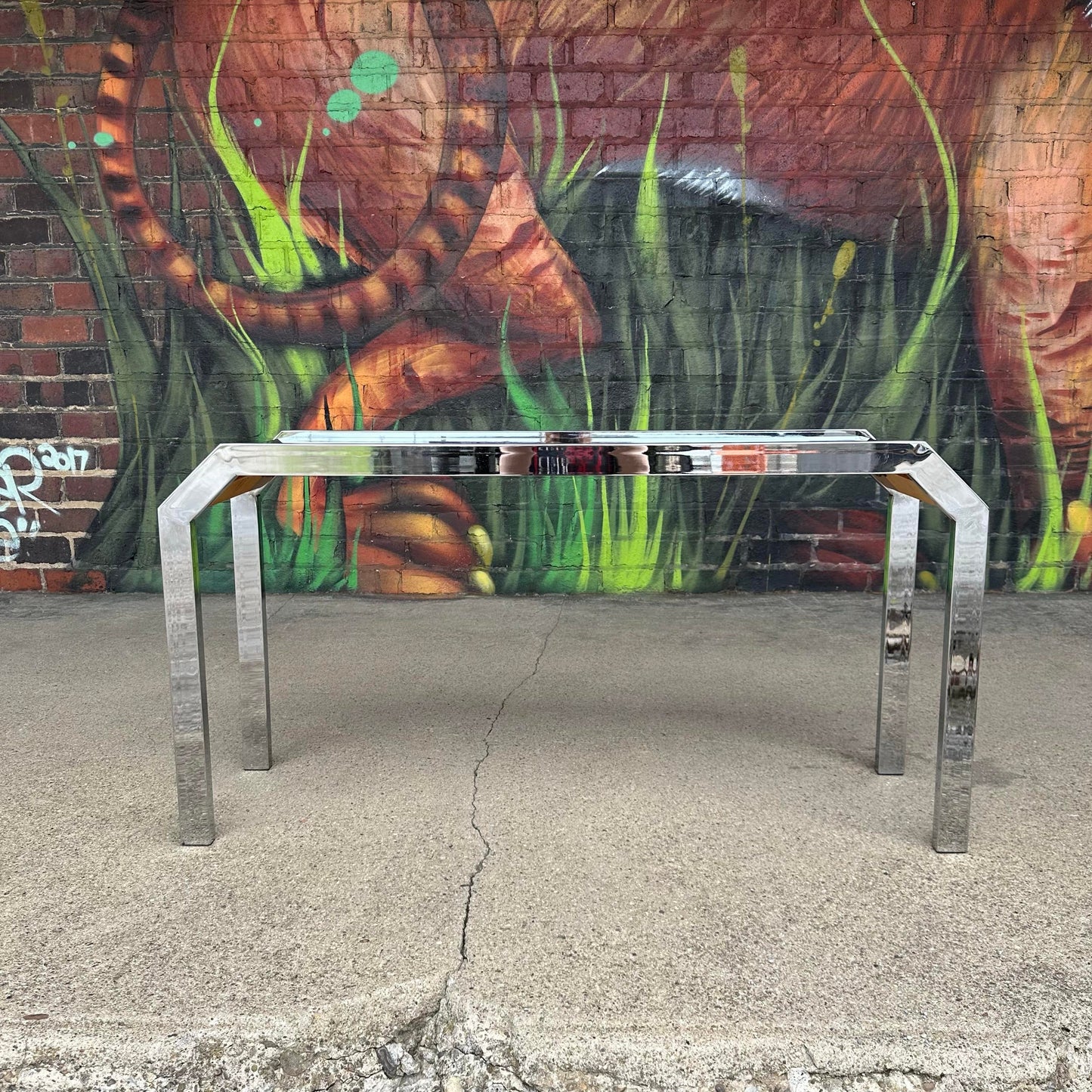 Chrome and Smoke Mirrored Console Table Style of Milo Baughman