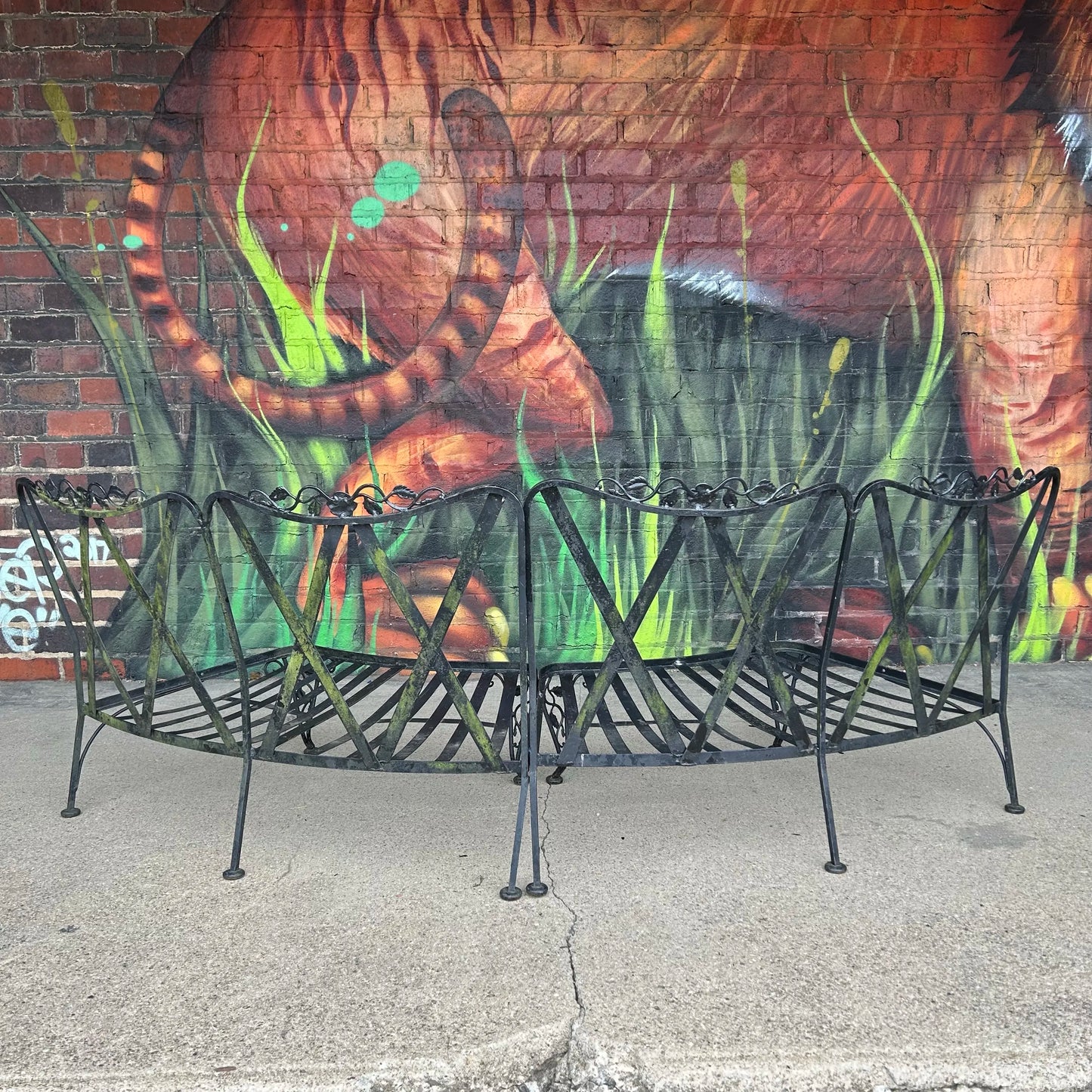 Mid 20th Century Woodard Chantilly Rose Wrought Iron Outdoor Sectional Sofa, Attributed