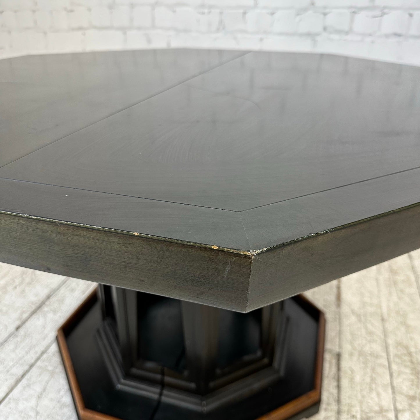 Baker Dining Table 3 Leaves Has a Dark Stain With a Hint of Green