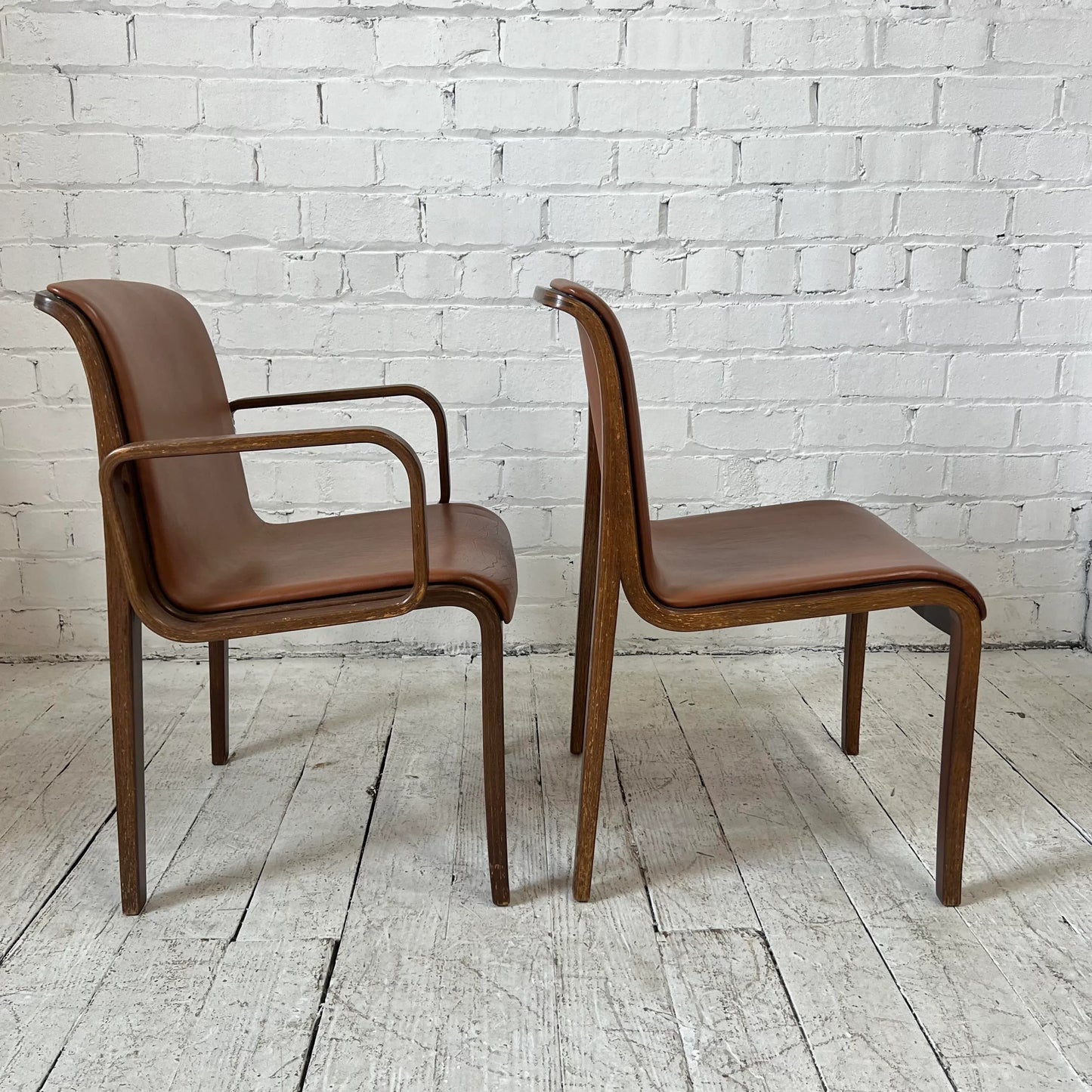 Bill Stephens for Knoll Leather and Bentwood Chairs Set of 6