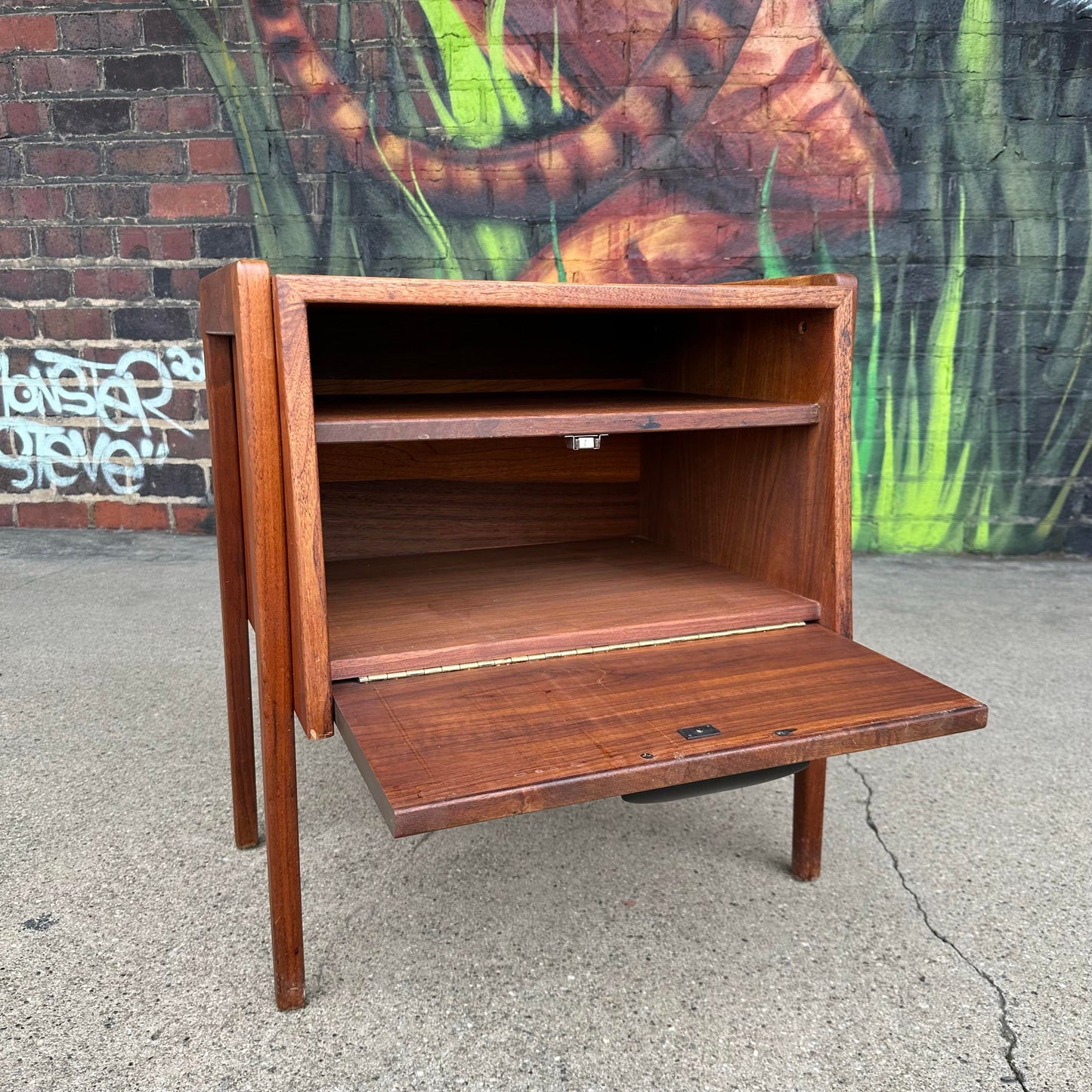 Jens Risom Danish Mid-Century Fall-Front Walnut Bedside Table