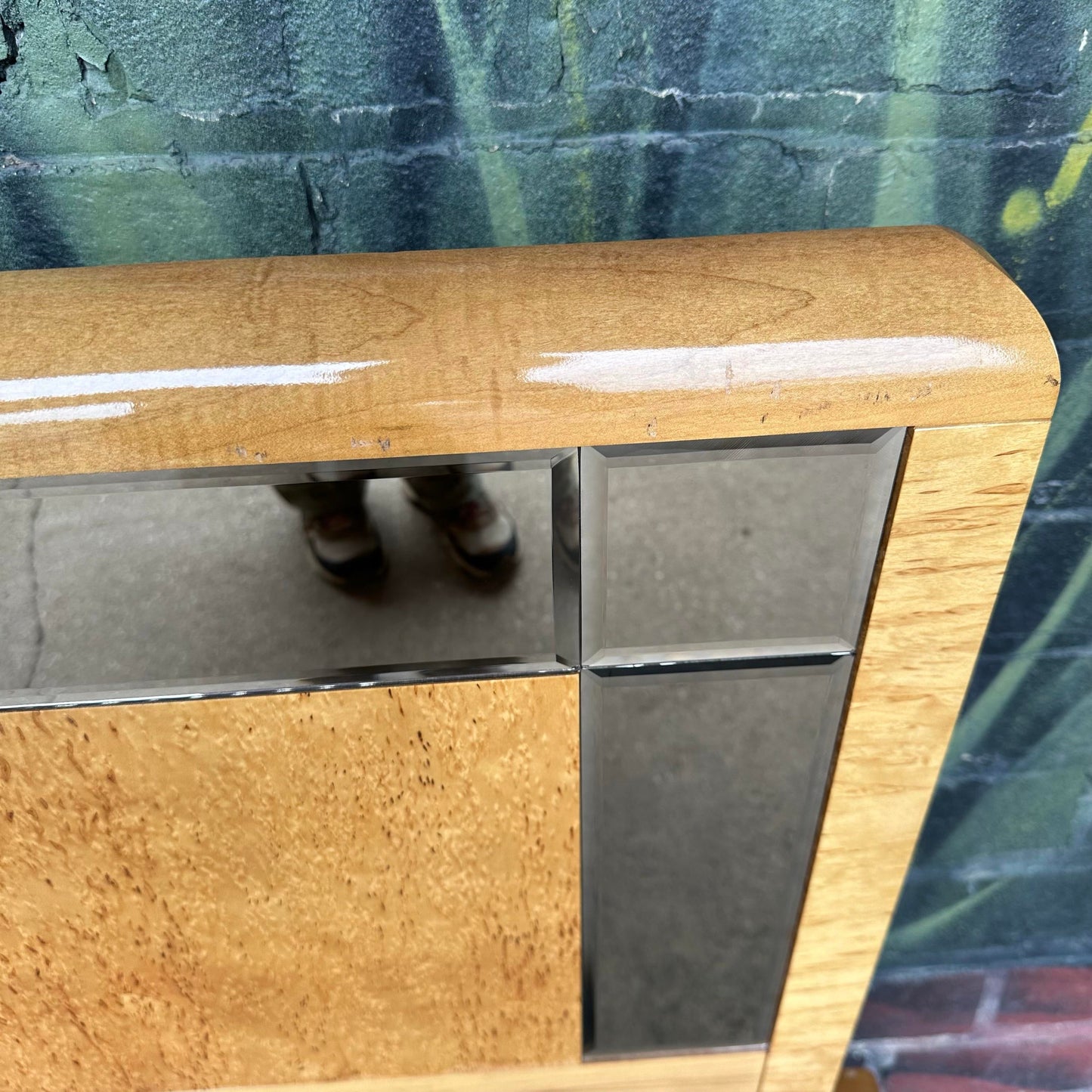 Romweber Mid-Century Mod Bird's-Eye Maple Smoke Glass Queen Headboard