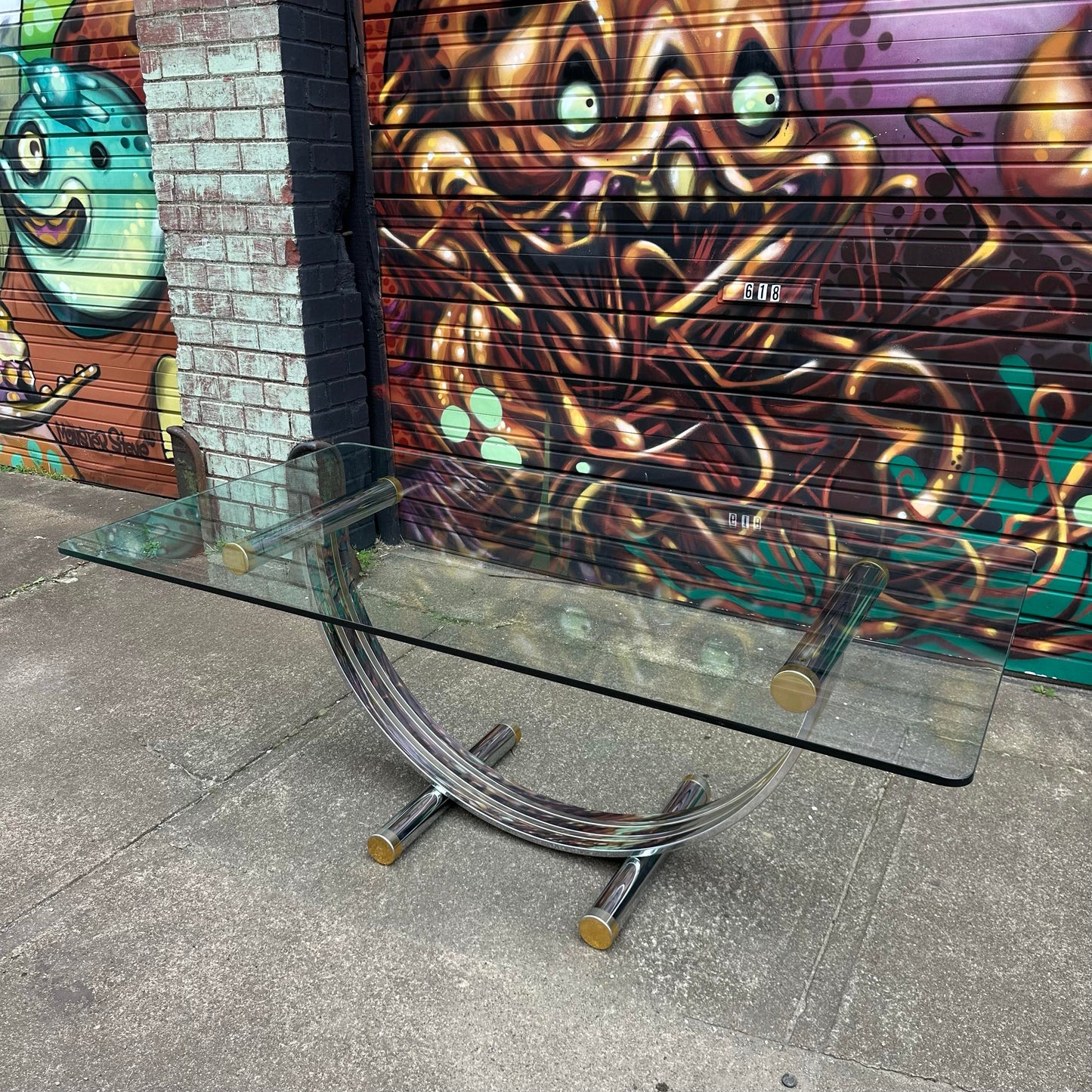 Romeo Rega Harp Shaped Chrome and Brass Dining Table