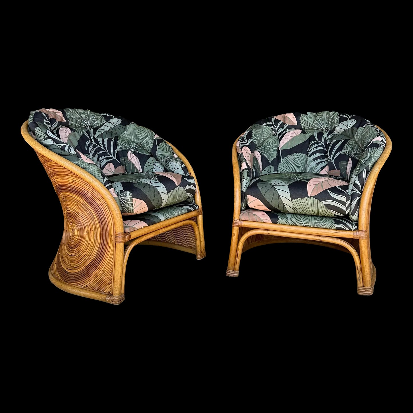 Pair of Gabriella Crespi Pencil Reed Chairs by Comfort Designs Reupholstered