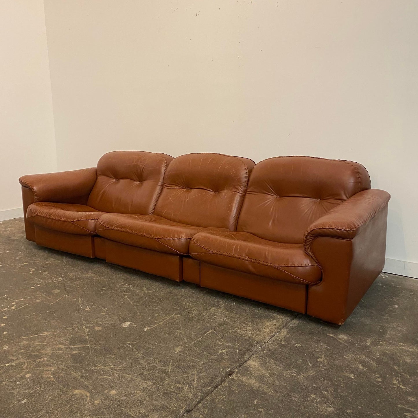 Mid Century Modern De Sede Vintage Reclining Leather Sofa