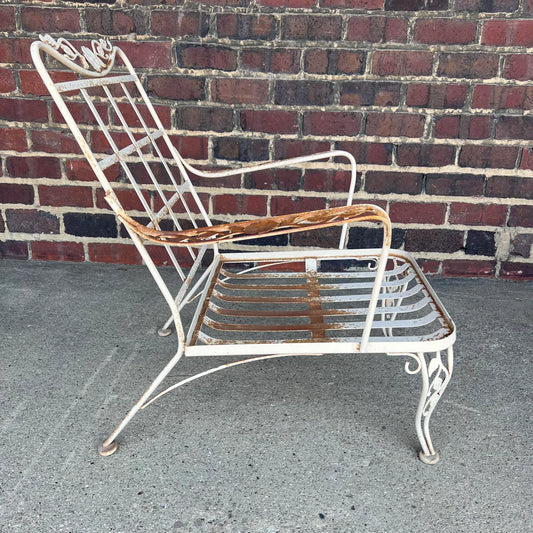 1950s Woodard Lounge Chair and Ottoman Chantilly Rose Pattern Wrought Iron Chair & Ottoman, Attributed