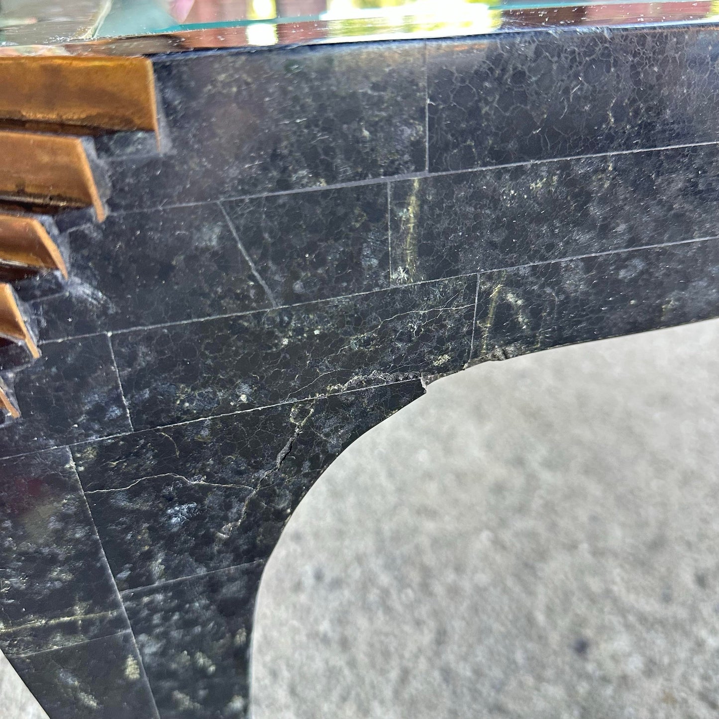 Casa Bique Tessellated Marble Glass and Brass Coffee Table Maitland Smith Style