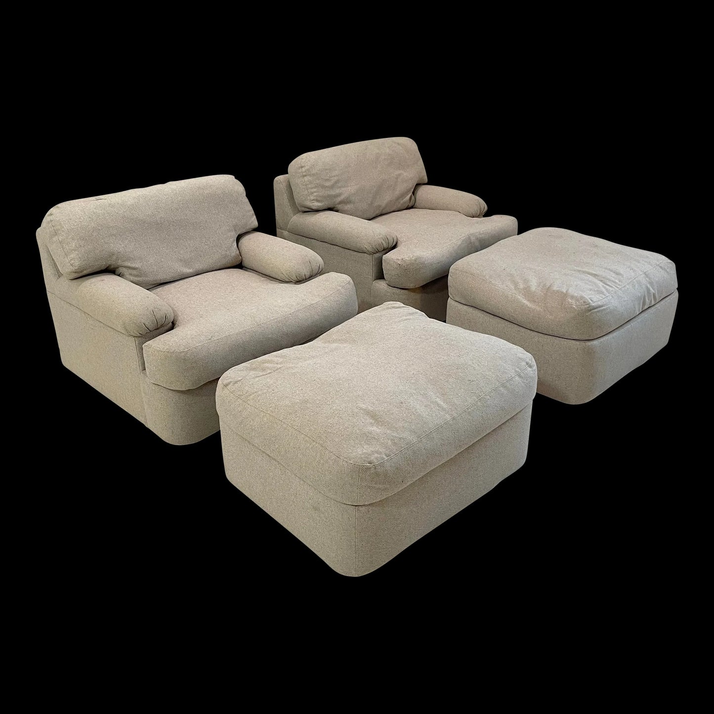 1980s Vintage Directional Club Chairs Down Filled With Ottomans - 4 Pieces