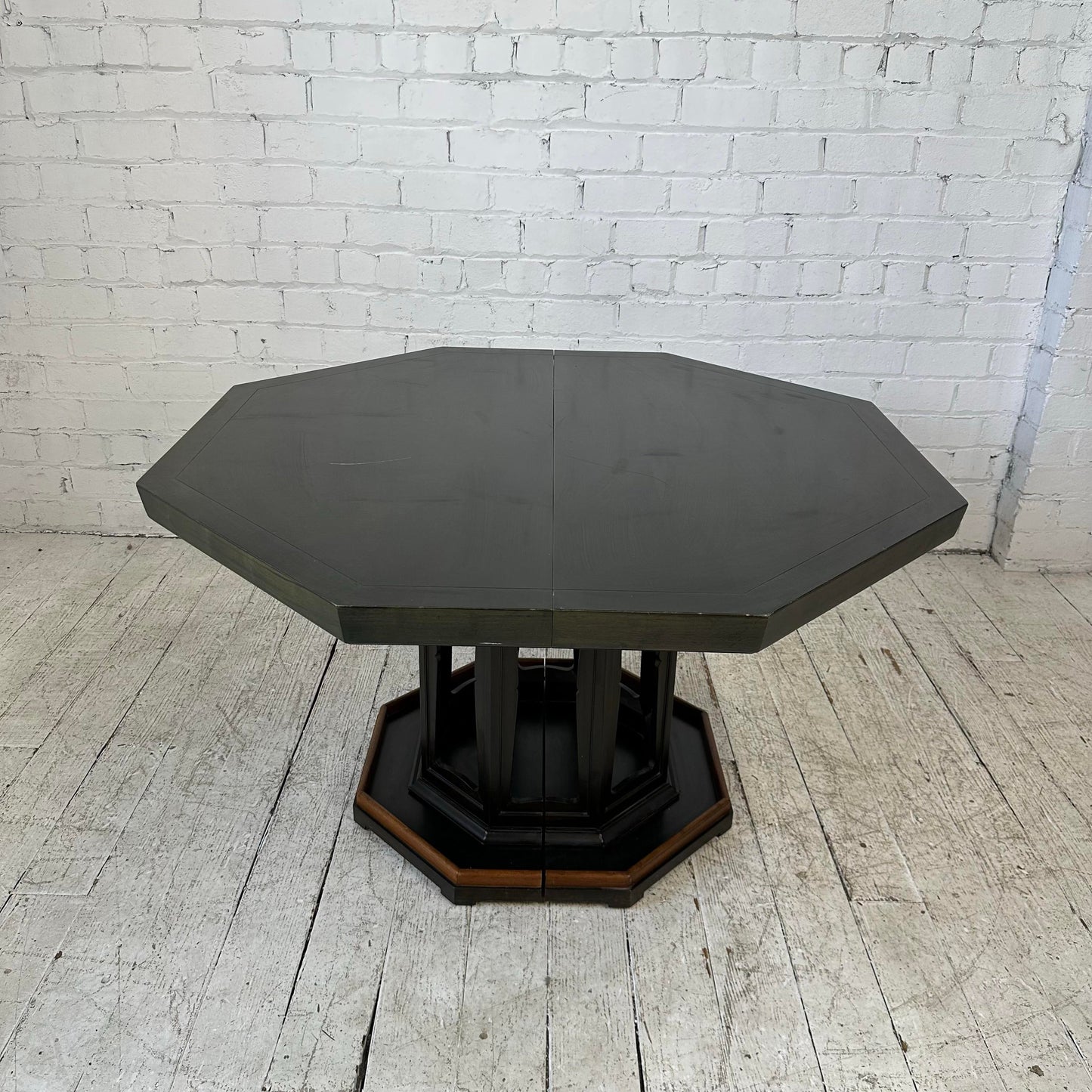 Baker Dining Table 3 Leaves Has a Dark Stain With a Hint of Green