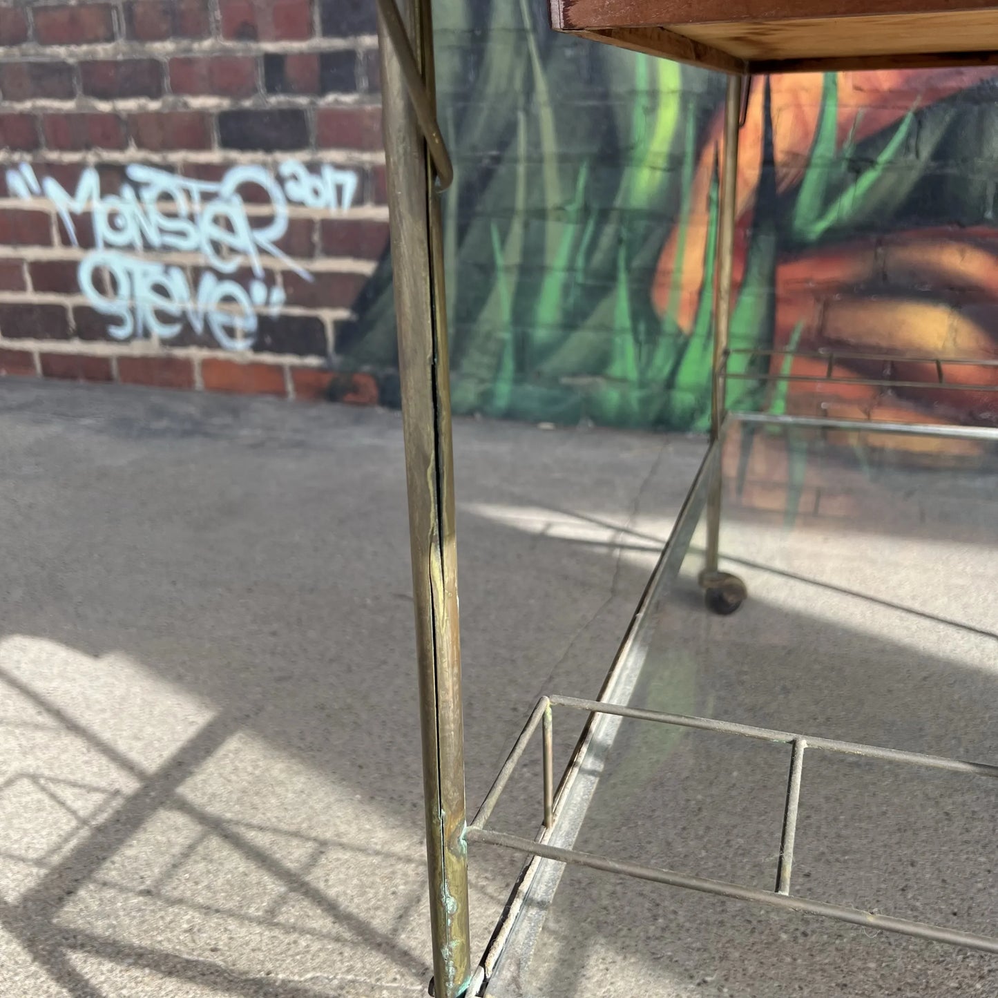 Mid Century Modern Brass and Glass Bar Cart Possible Harvey Probber