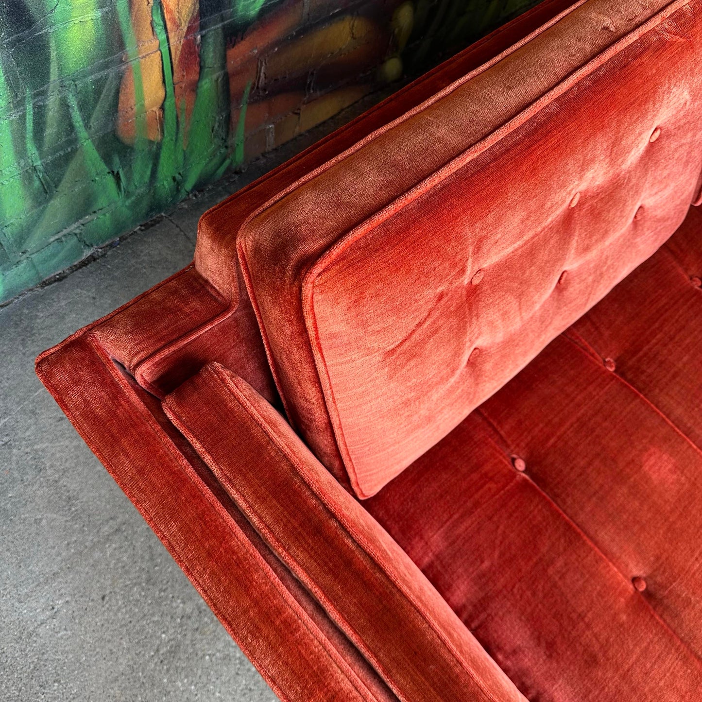 Directional Mid Century Full Size Velvet Sofa Flared Arms