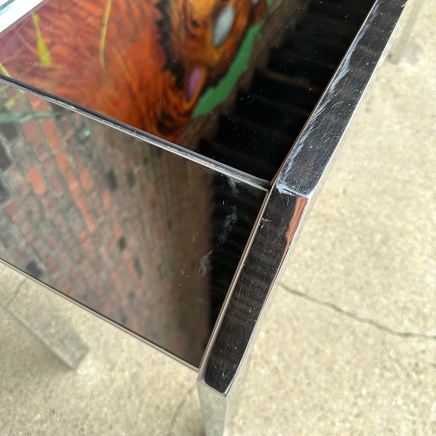 Chrome and Smoke Mirrored Console Table Style of Milo Baughman