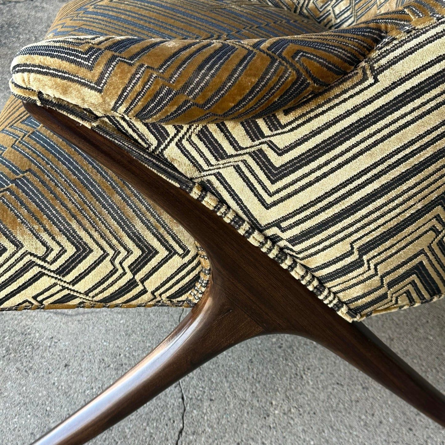 Mid Century Modern Lounge Chair Often Attributed to Karpen in Jim Thompson Fabric