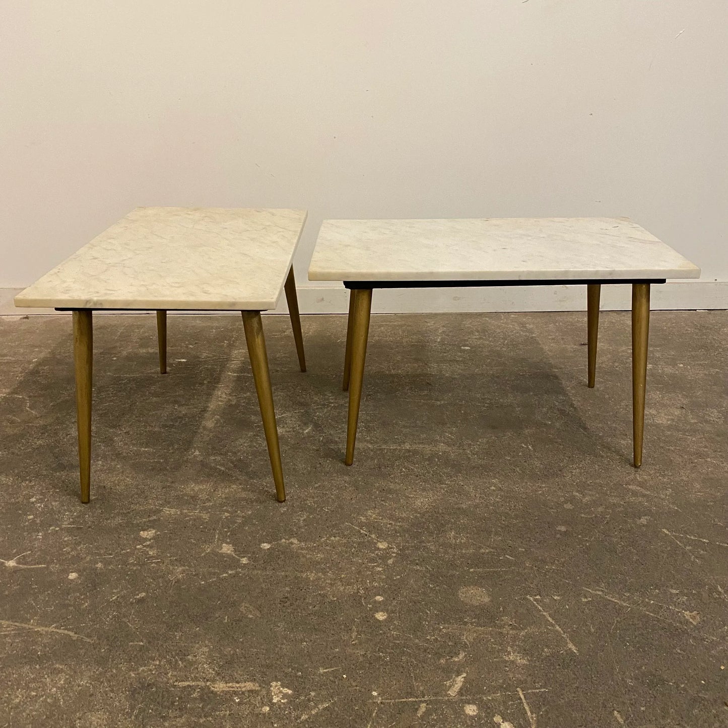 Mid 20th Century Modern Marble Side Tables With Brass Legs - a Pair