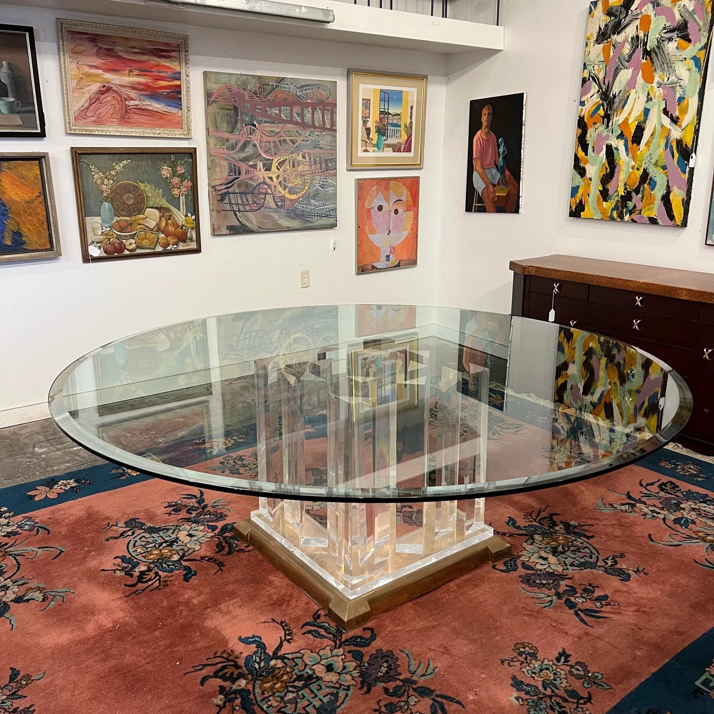 8’ Round Jeffrey Bigelow Lucite and Glass Dining Table Monumental