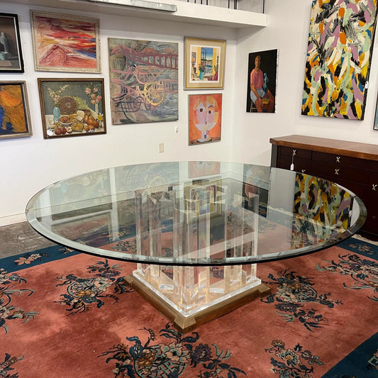 8’ Round Jeffrey Bigelow Lucite and Glass Dining Table Monumental
