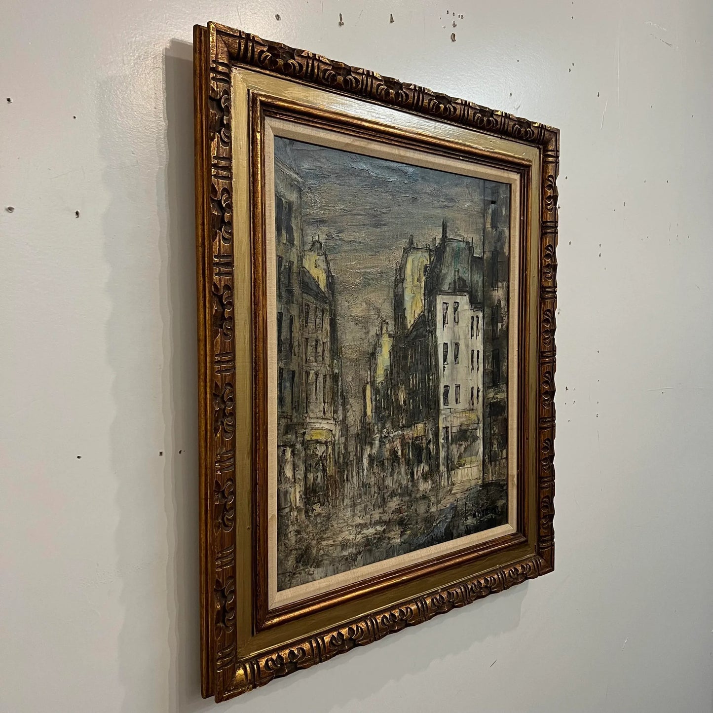 Mid 20th Century Framed Oil on Canvas Cityscape by W. Stevens