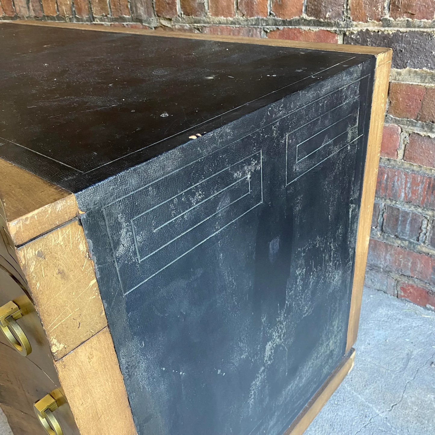 Mid 20th Century Greek Key Leather Top Desk Appears to Be by Parzinger