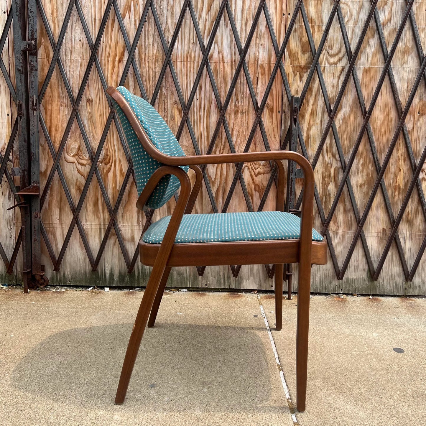 Pair of Bentwood Office Chairs by Don Pettit for Knoll Blue and White Fabric