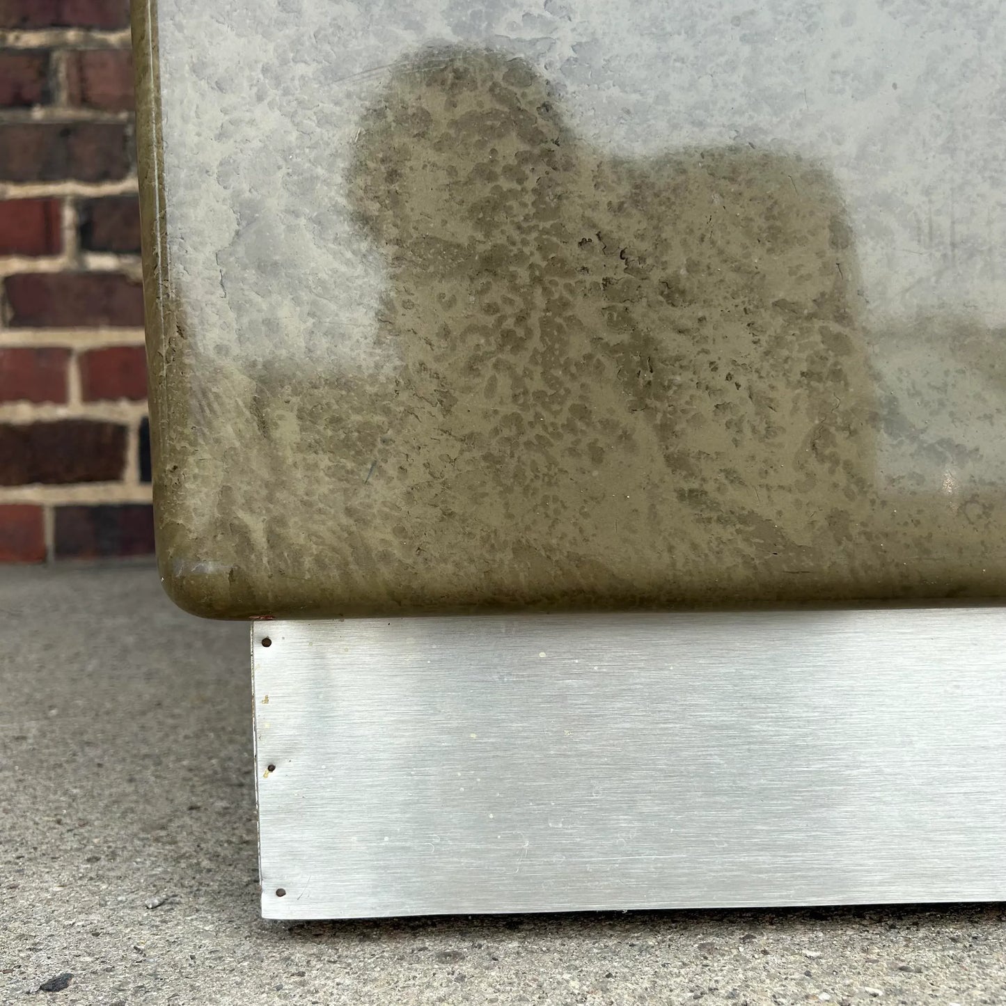 Faux Marble and Brushed Stainless Small Credenza Server Cabinet Post Modern 1980’s Karl Springer Style