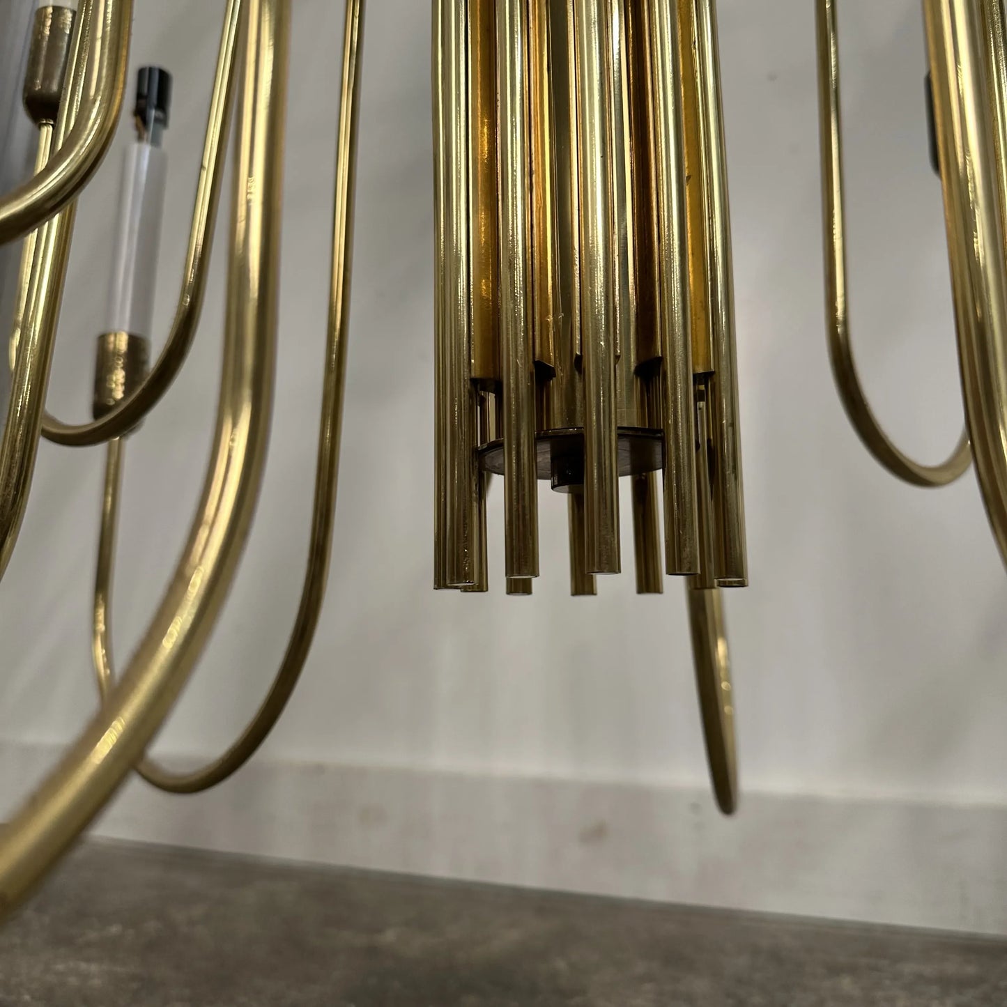 Mid Century Modern Tommi Parzinger Style Brass Chandelier by Lightolier