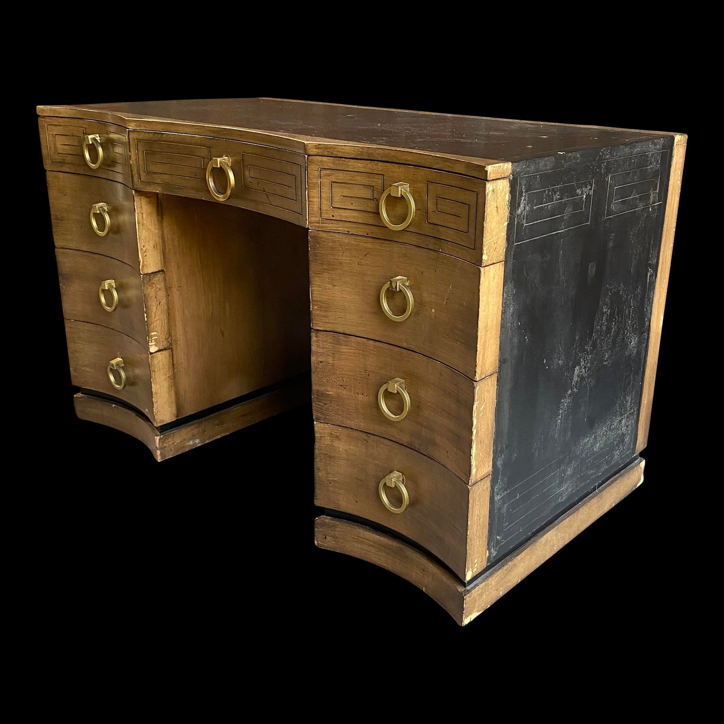 Mid 20th Century Greek Key Leather Top Desk Appears to Be by Parzinger