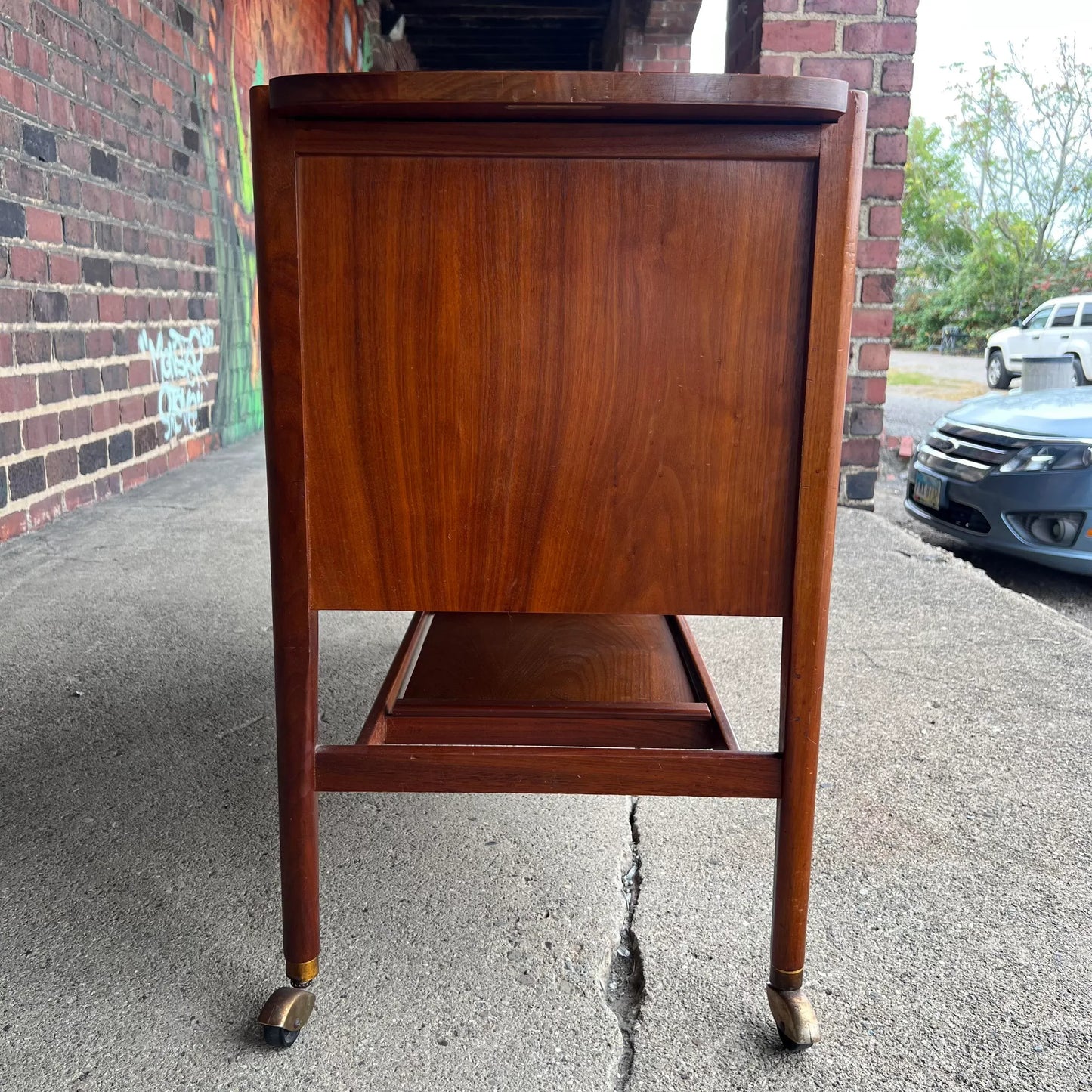 Kipp Stewart for Drexel Declaration Tambour Door Bar Cart Mid Century