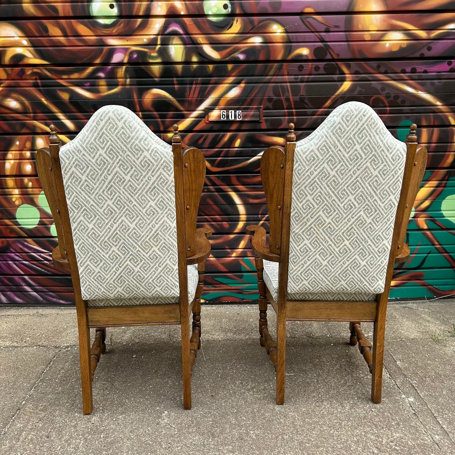 Pair of Classic Antique Wing Style Arm Chairs Recovered